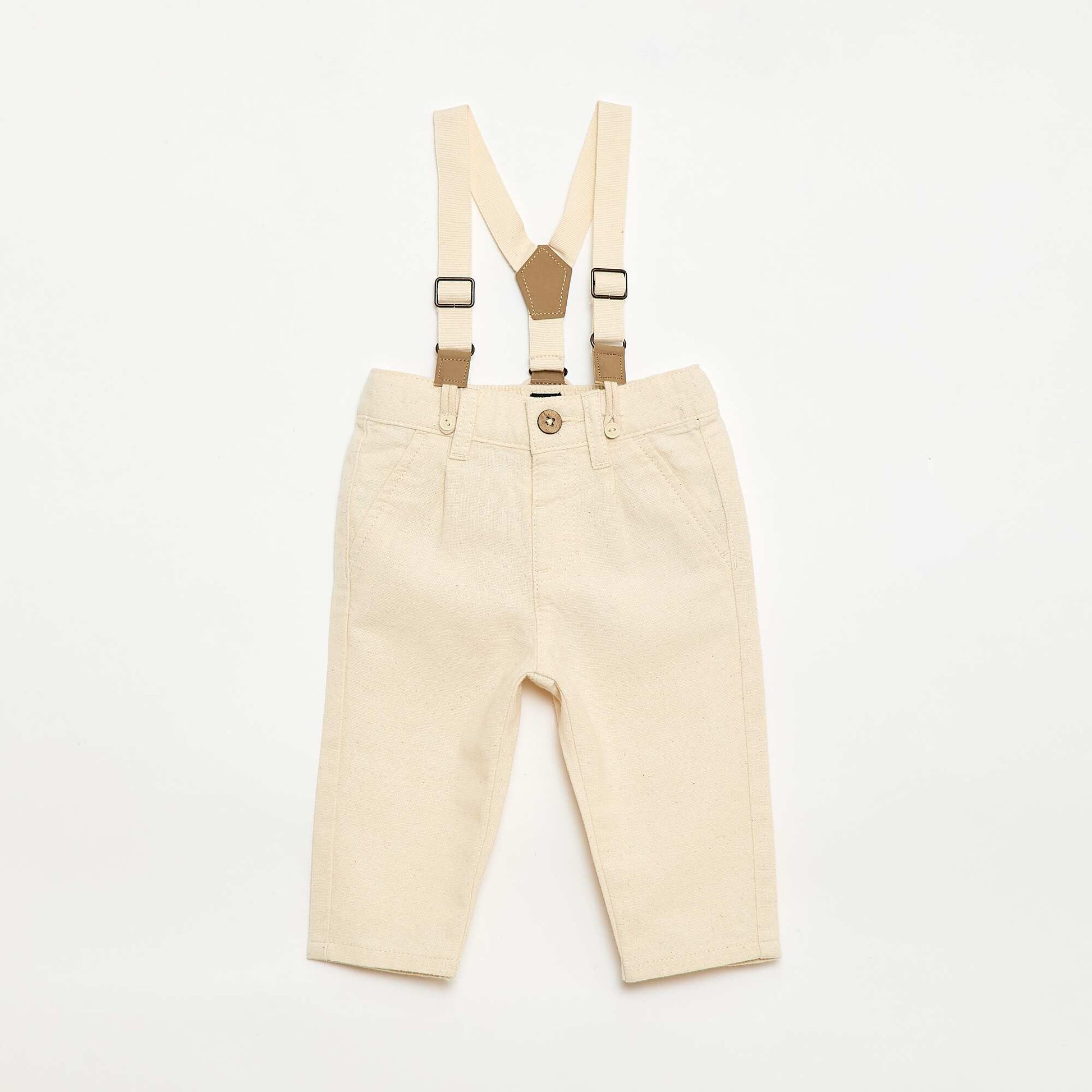 Pantalon chino en lin mélangé avec bretelles BLANC