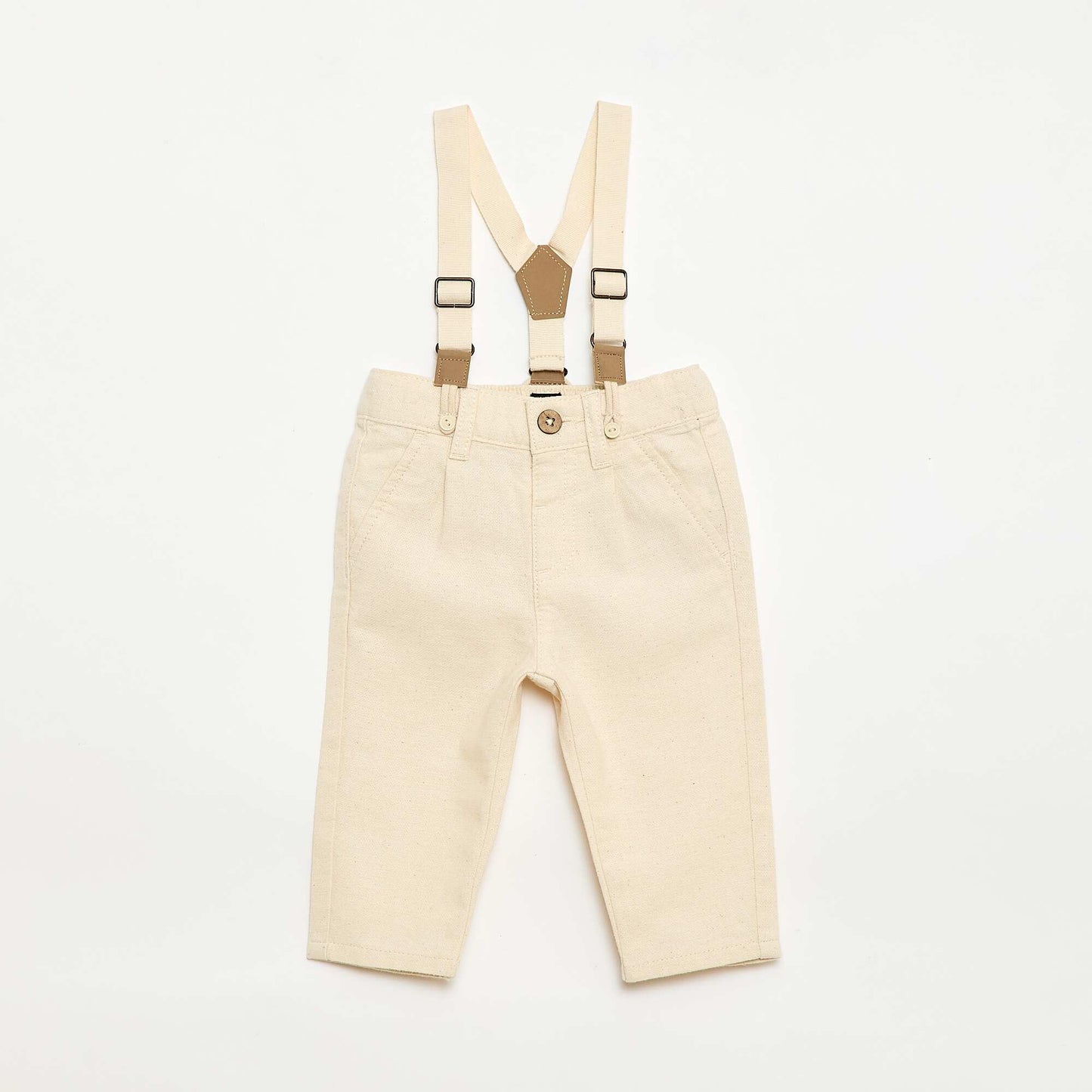 Pantalon chino en lin mélangé avec bretelles BLANC
