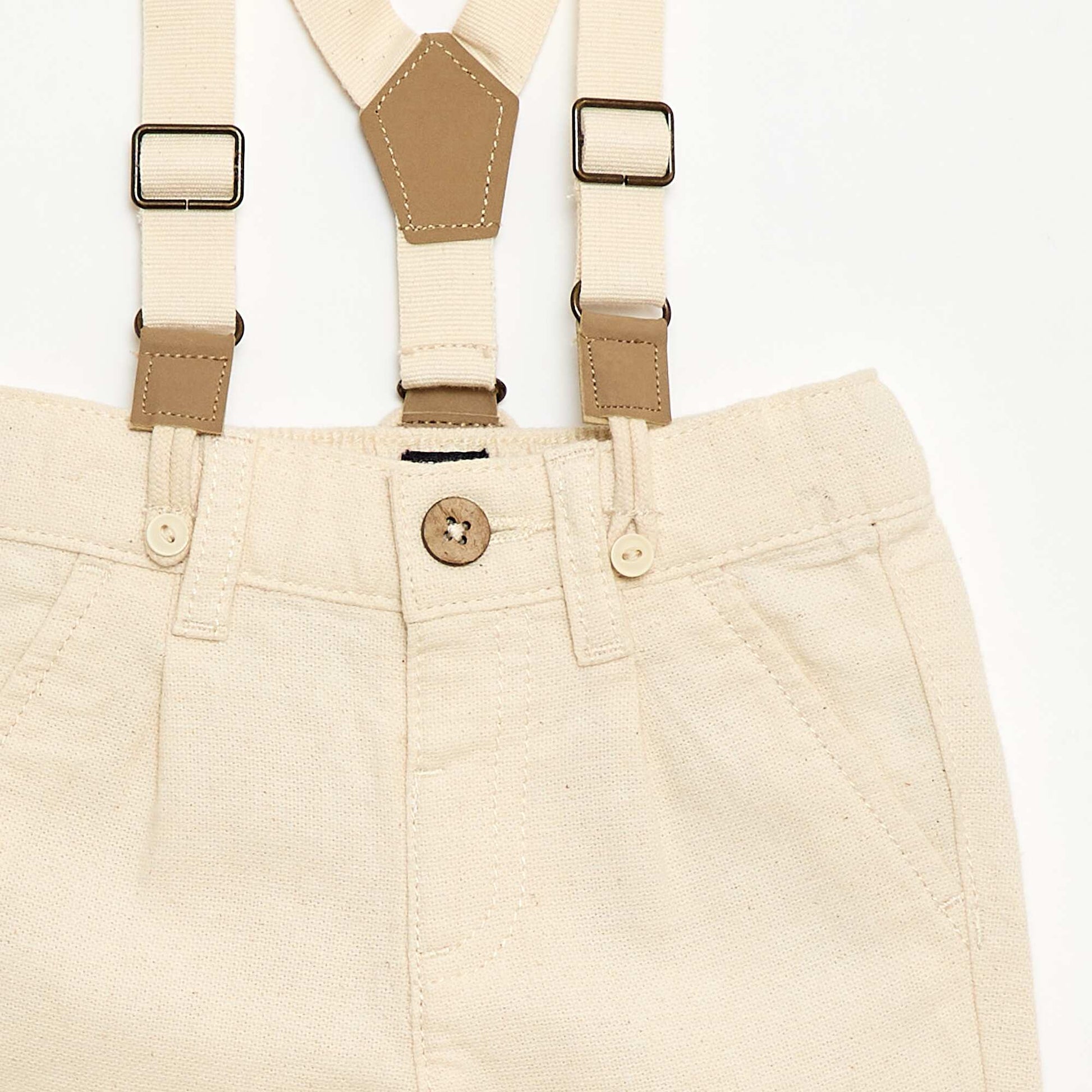 Pantalon chino en lin mélangé avec bretelles BLANC