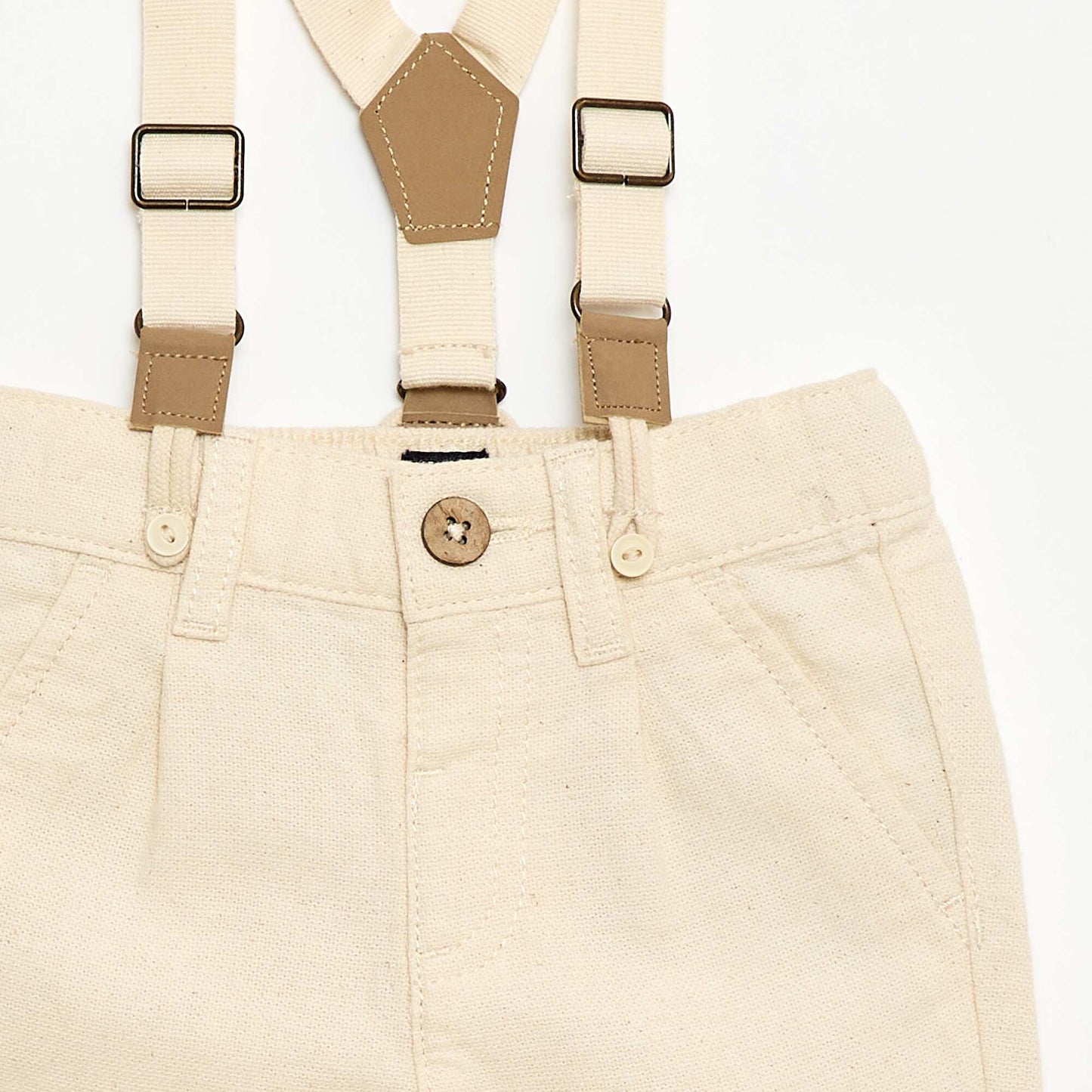 Pantalon chino en lin mélangé avec bretelles BLANC