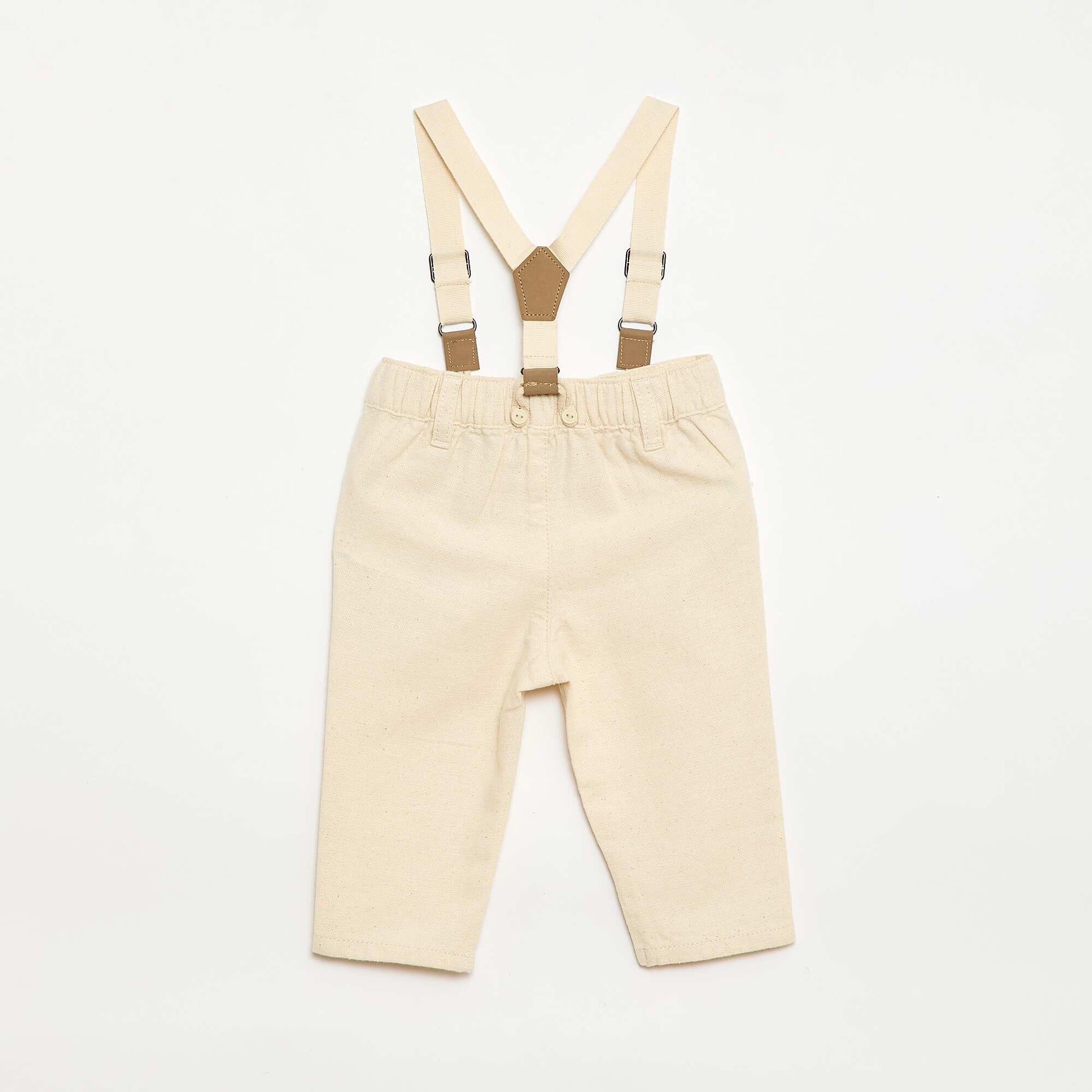 Pantalon chino en lin mélangé avec bretelles BLANC