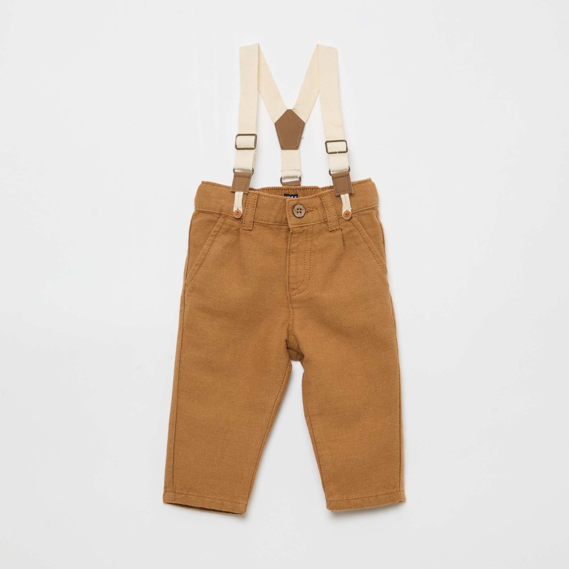 Pantalon chino en lin mélangé avec bretelles MARRON