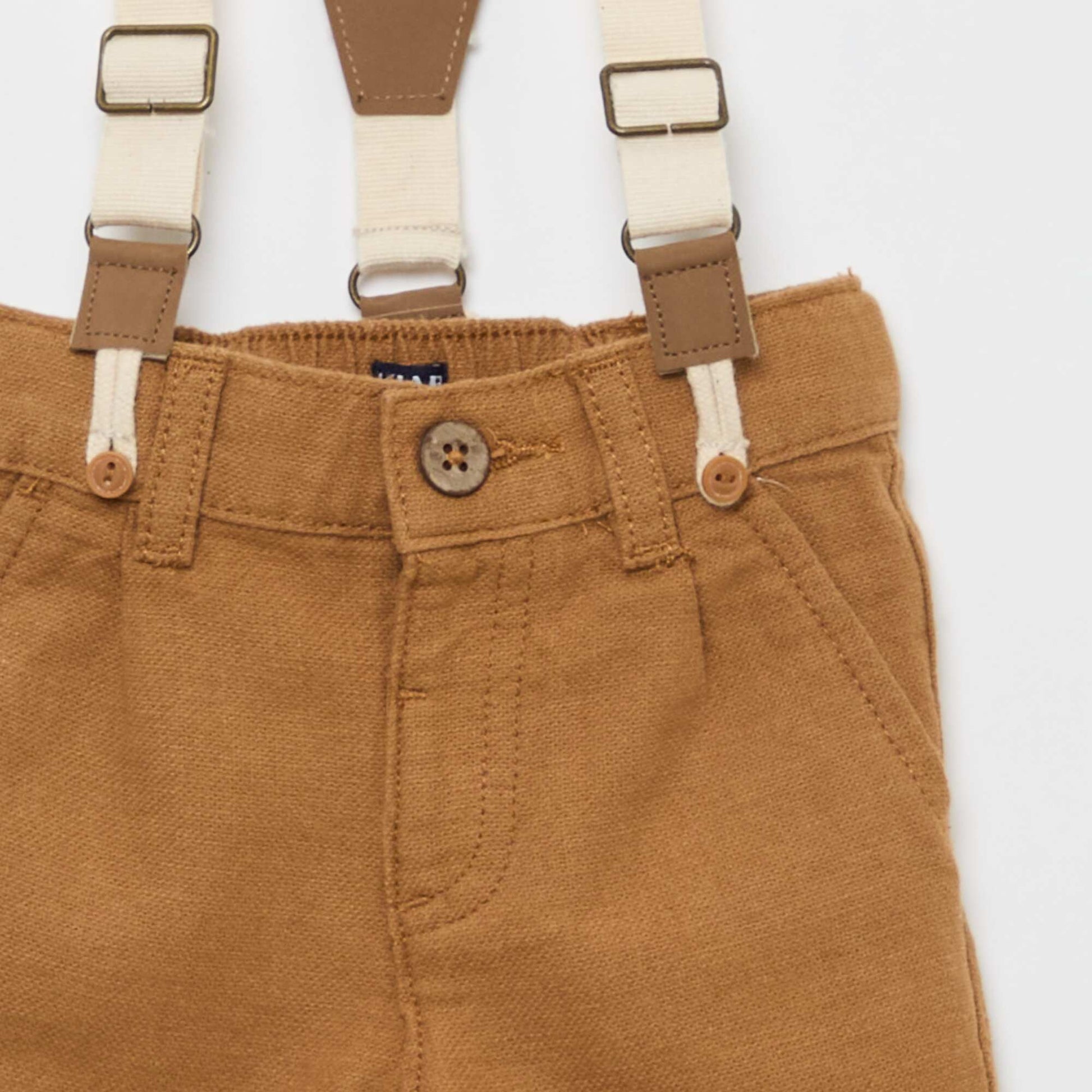 Pantalon chino en lin mélangé avec bretelles MARRON