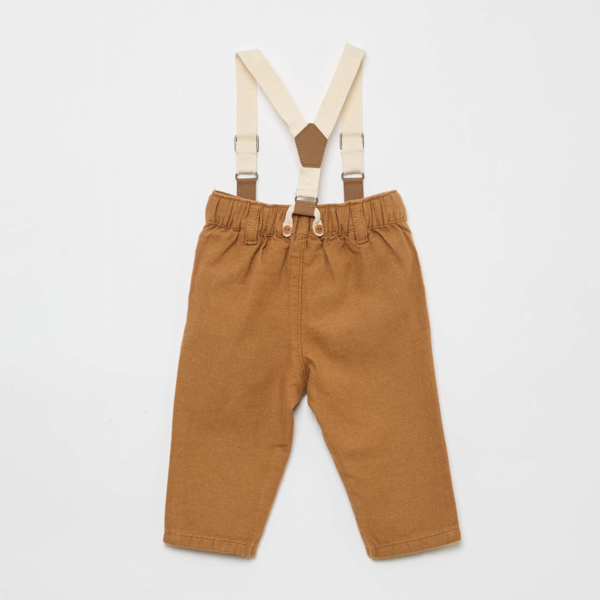 Pantalon chino en lin mélangé avec bretelles MARRON