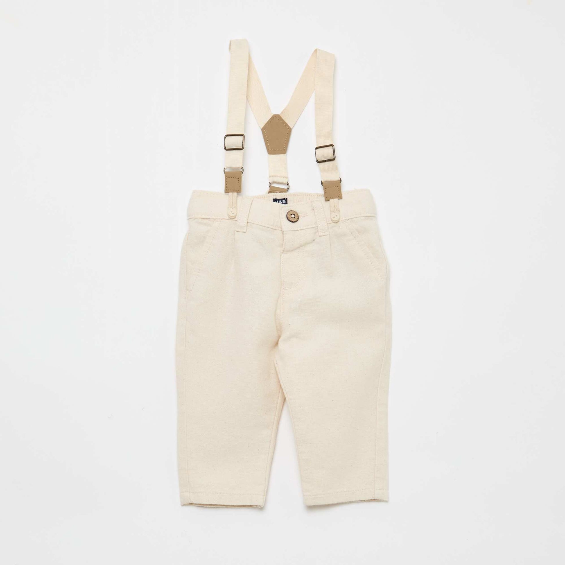 Pantalon chino en lin mélangé avec bretelles BEIGE
