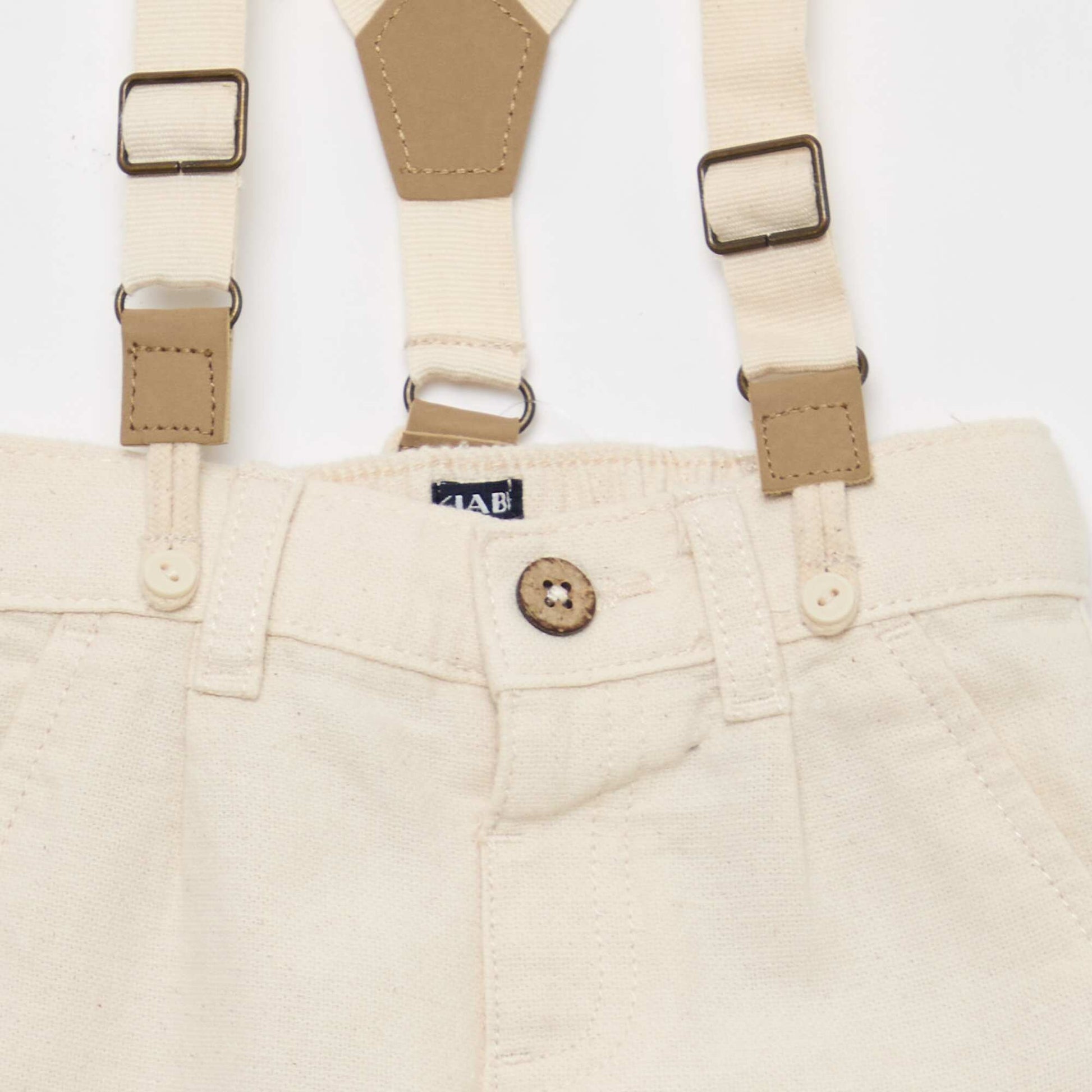Pantalon chino en lin mélangé avec bretelles BEIGE