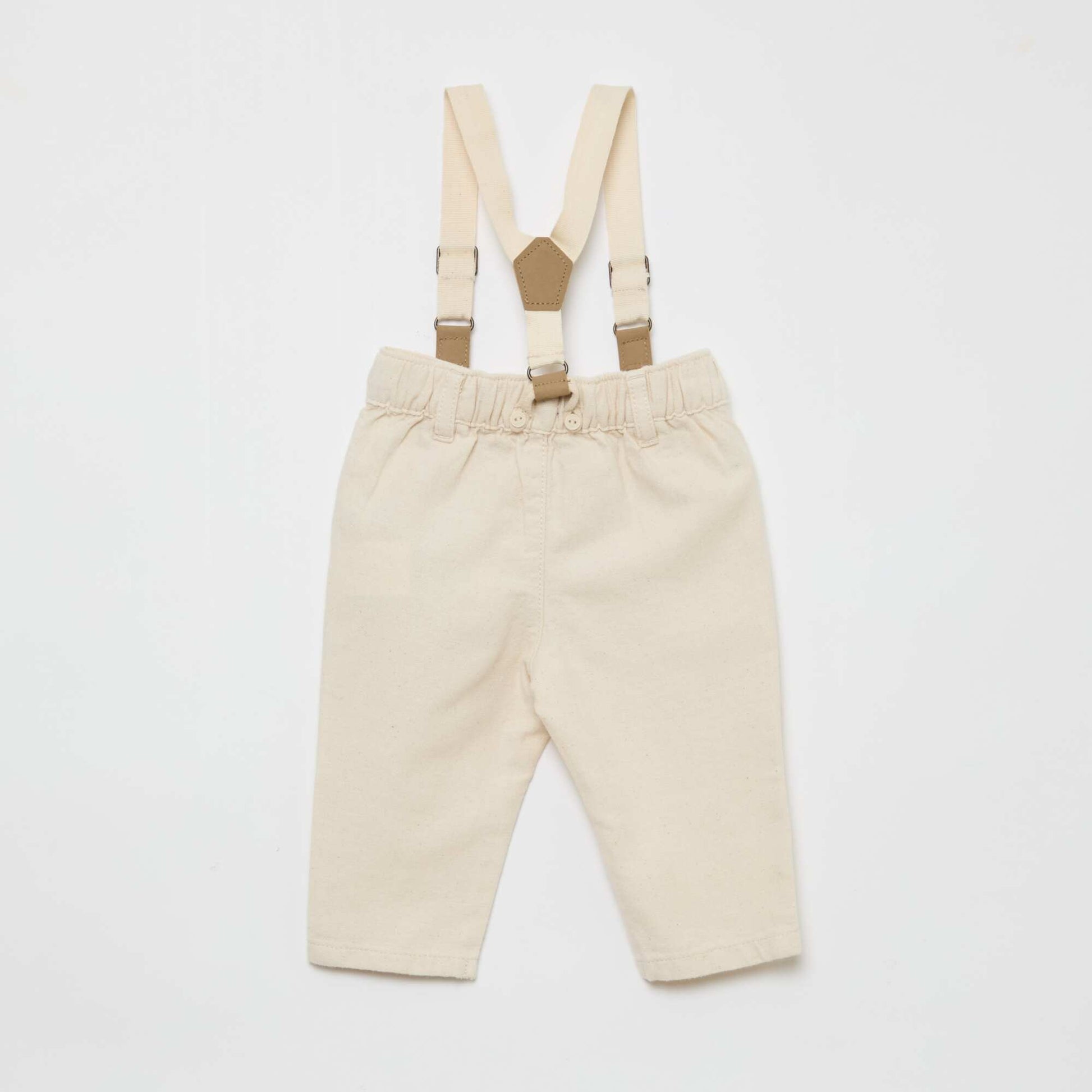 Pantalon chino en lin mélangé avec bretelles BEIGE