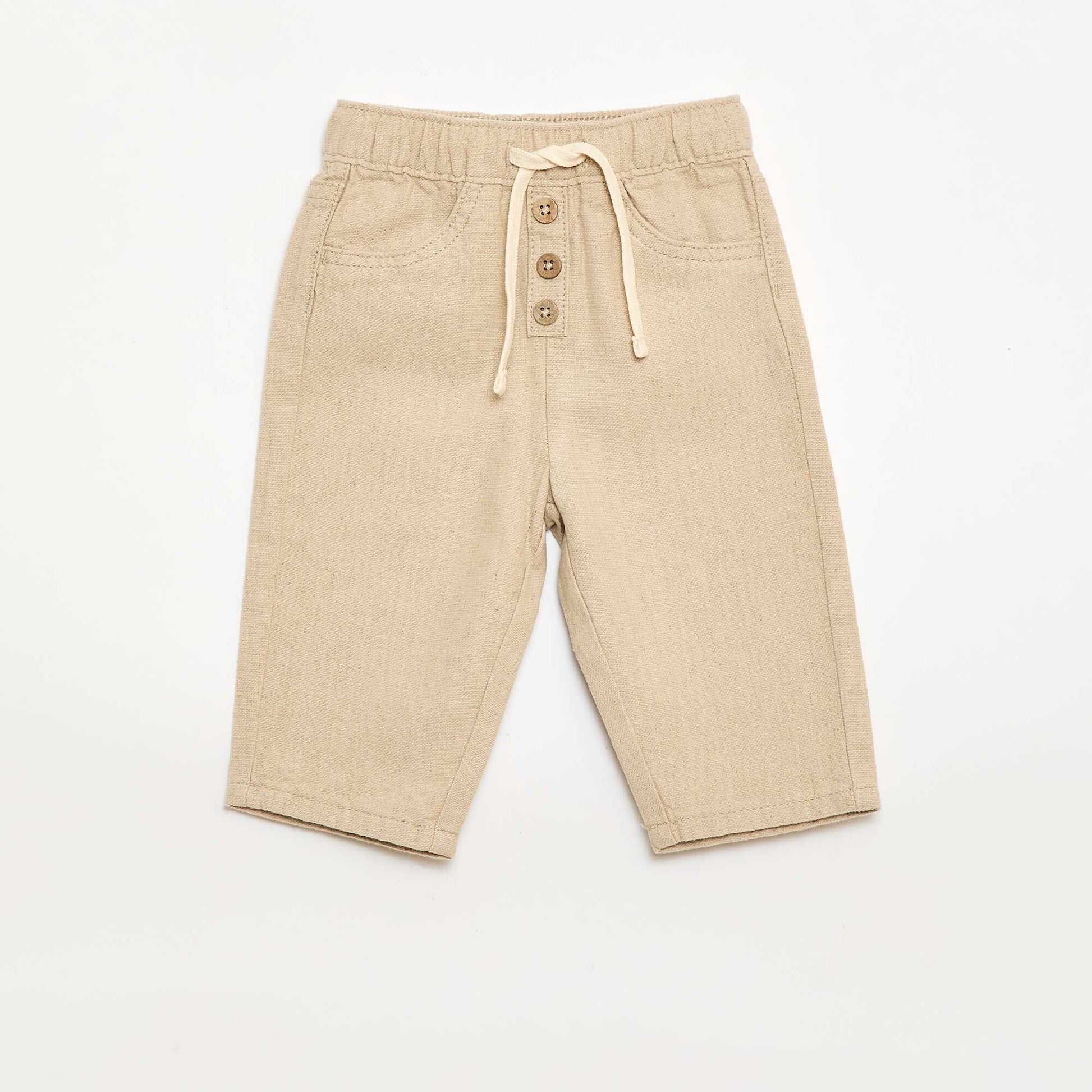 Pantalon beige uni en lin mélangé BEIGE