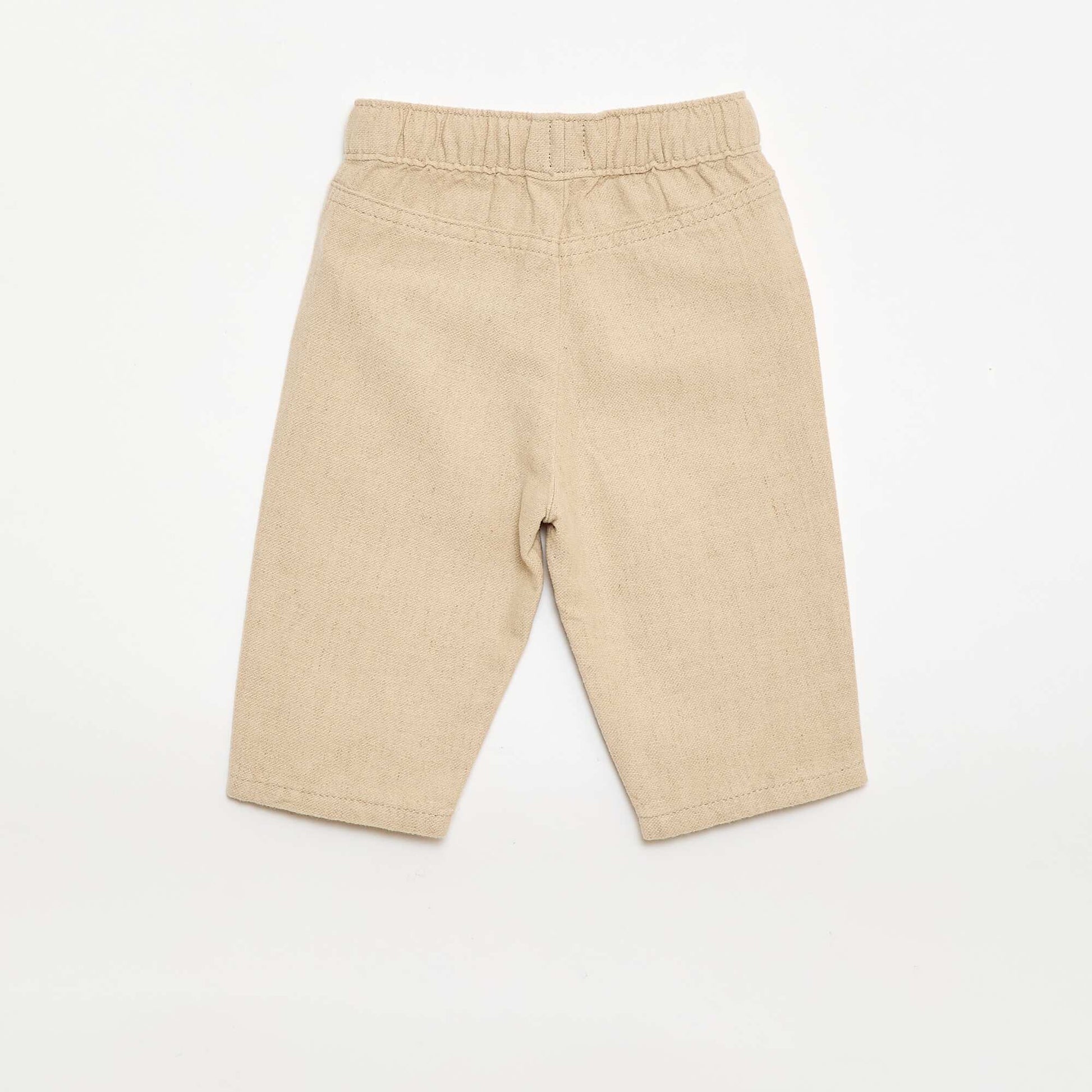Pantalon beige uni en lin mélangé BEIGE