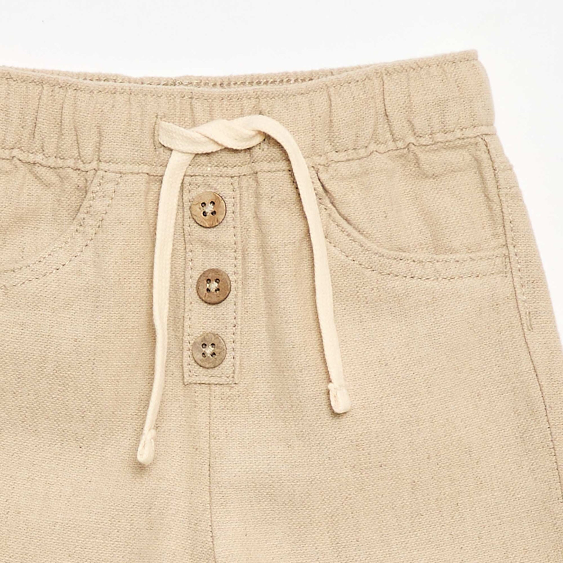 Pantalon beige uni en lin mélangé BEIGE