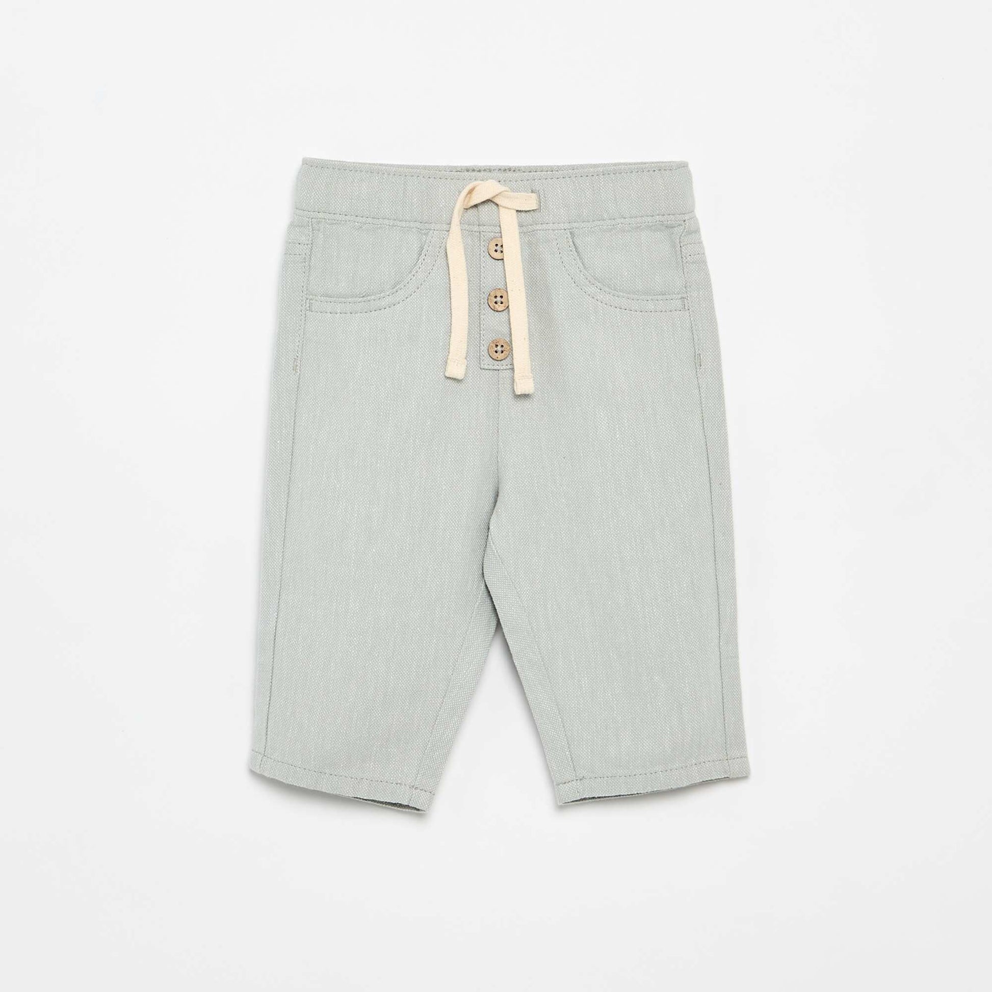 Pantalon bleu uni en lin mélangé BLEU