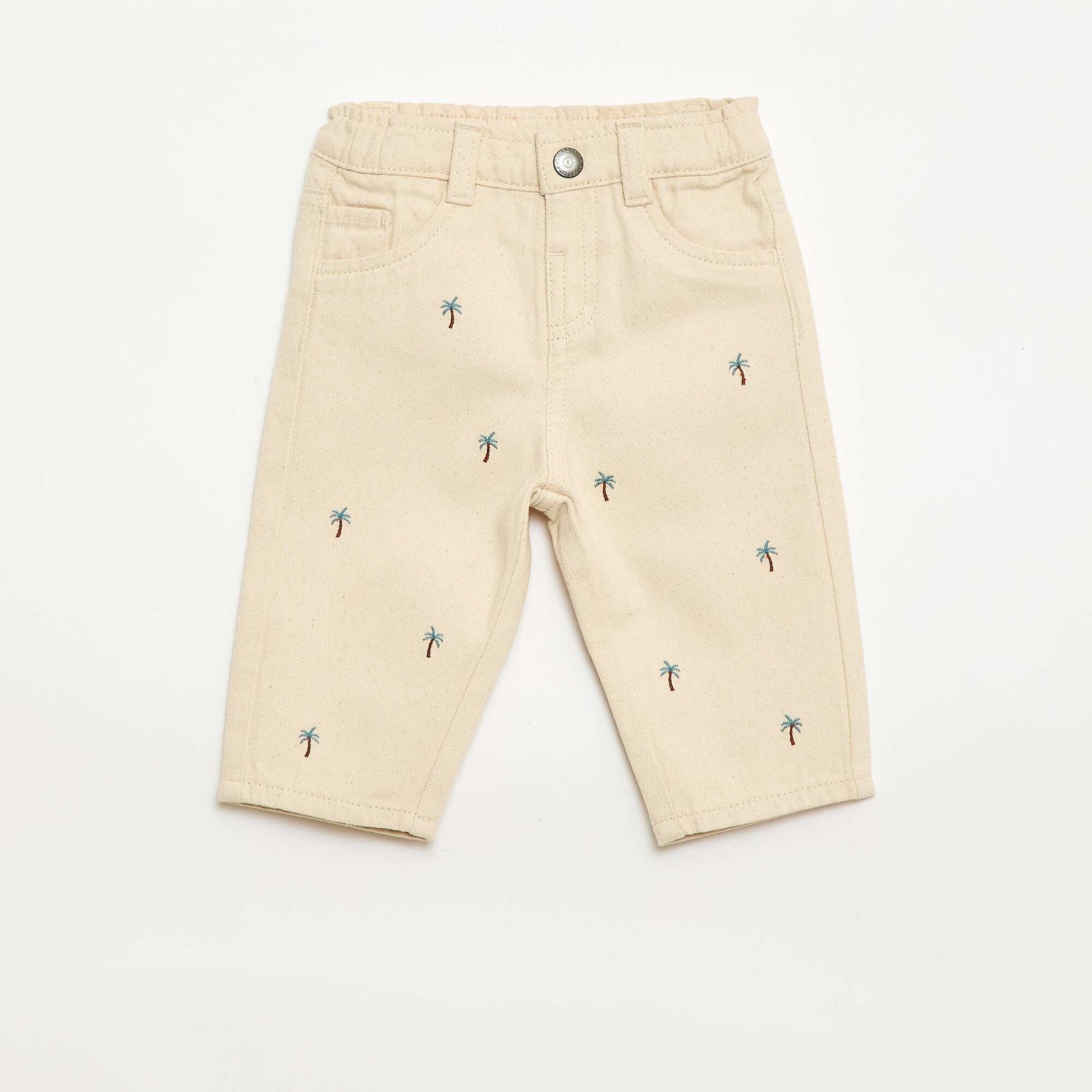 Pantalon paperbag brodé all-over en twill de coton BEIGE