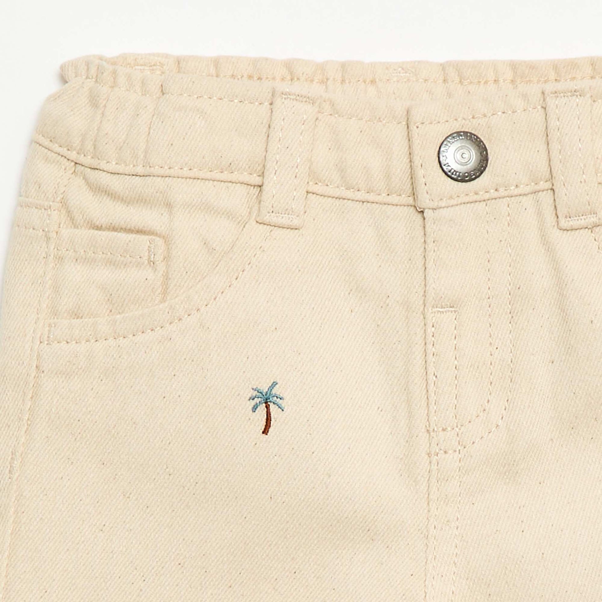 Pantalon paperbag brodé all-over en twill de coton BEIGE