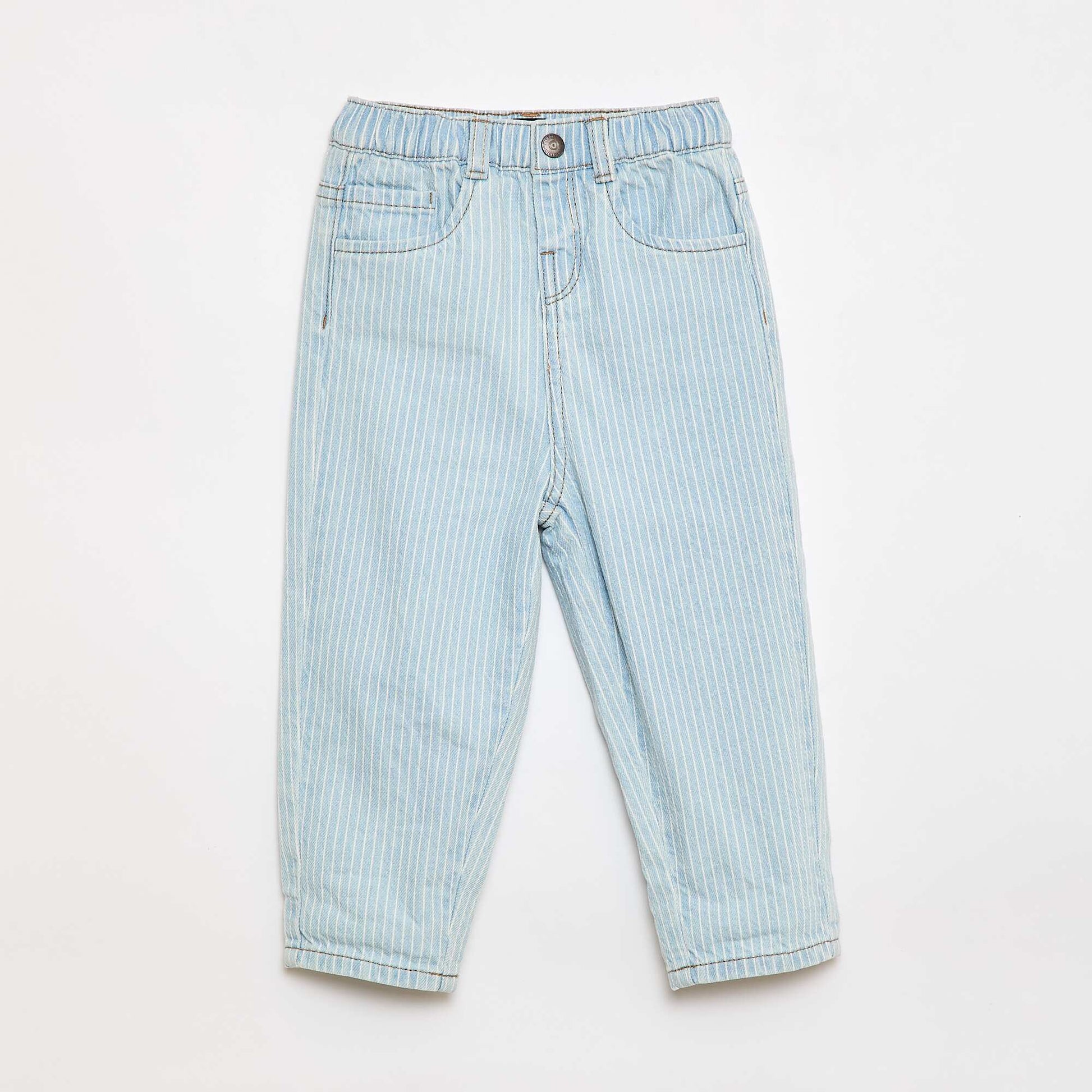Pantalon rayé denim ajustable en coton BLEU