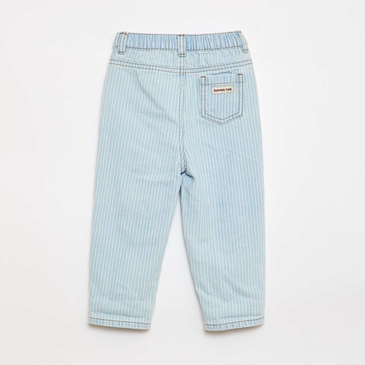 Pantalon rayé denim ajustable en coton BLEU