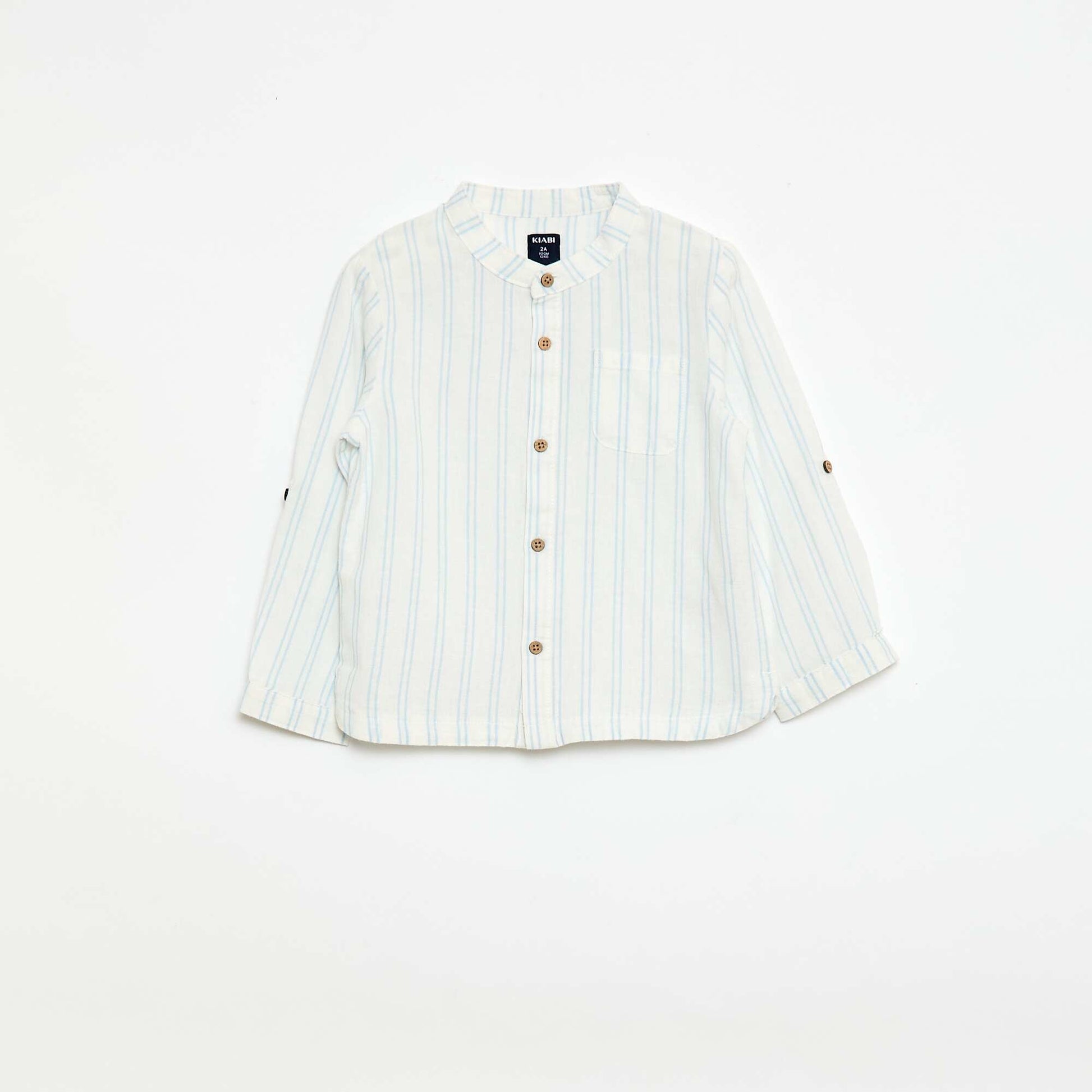 Chemise col mao avec manches retroussables BLANC