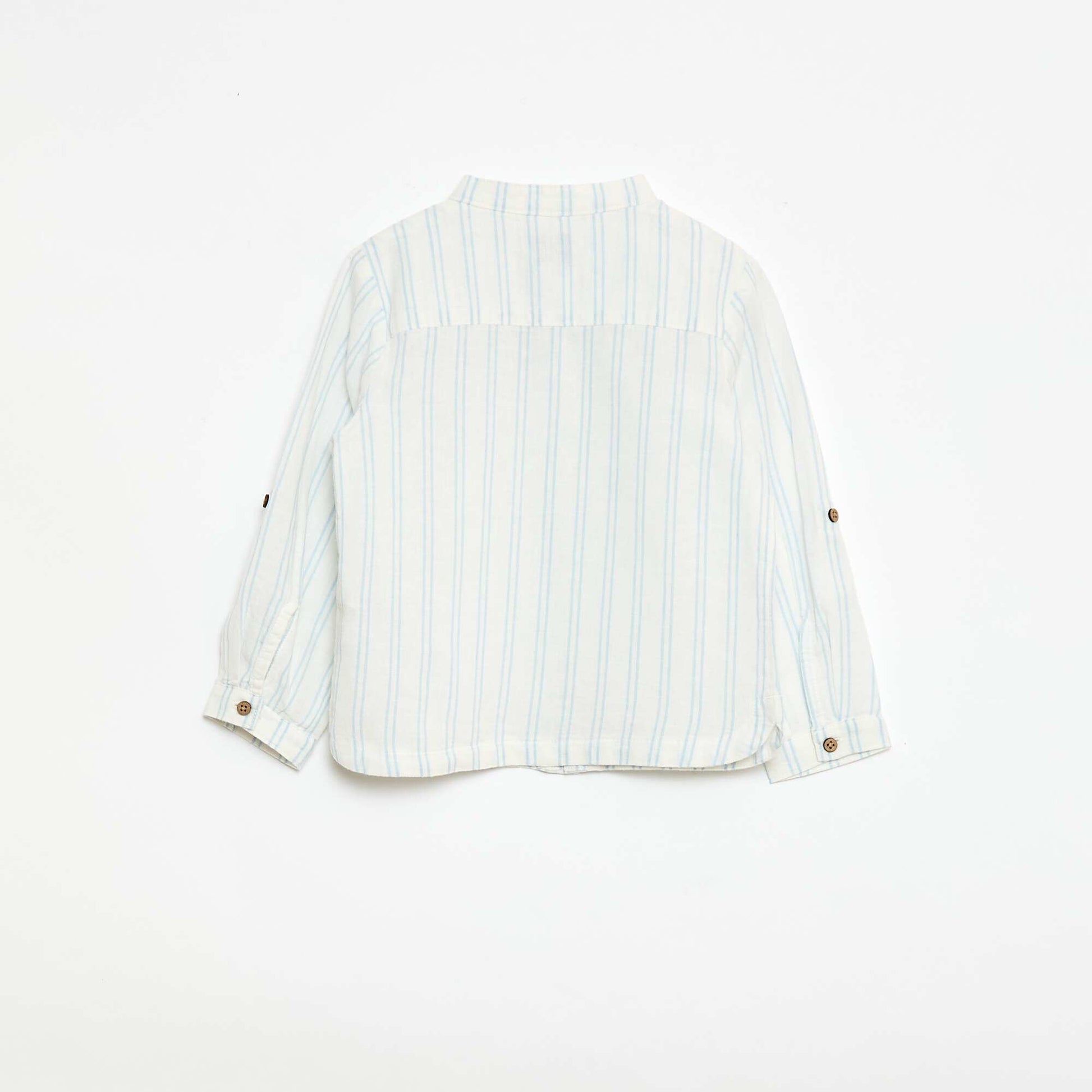 Chemise col mao avec manches retroussables BLANC