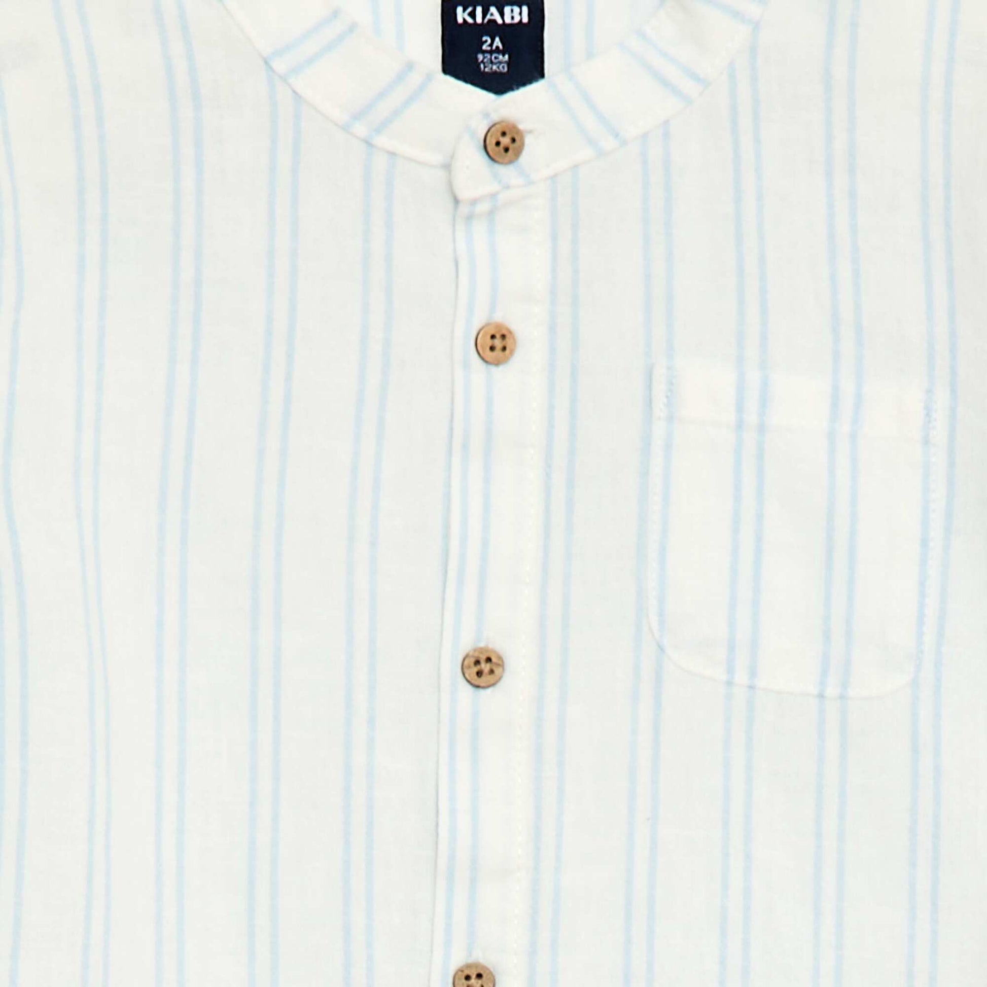 Chemise col mao avec manches retroussables BLANC