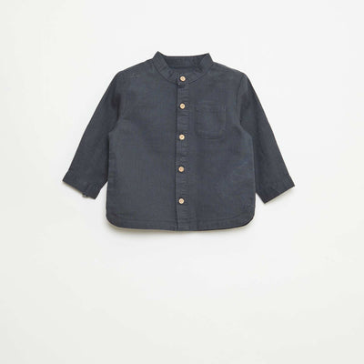 Chemise col mao avec manches retroussables BLEU