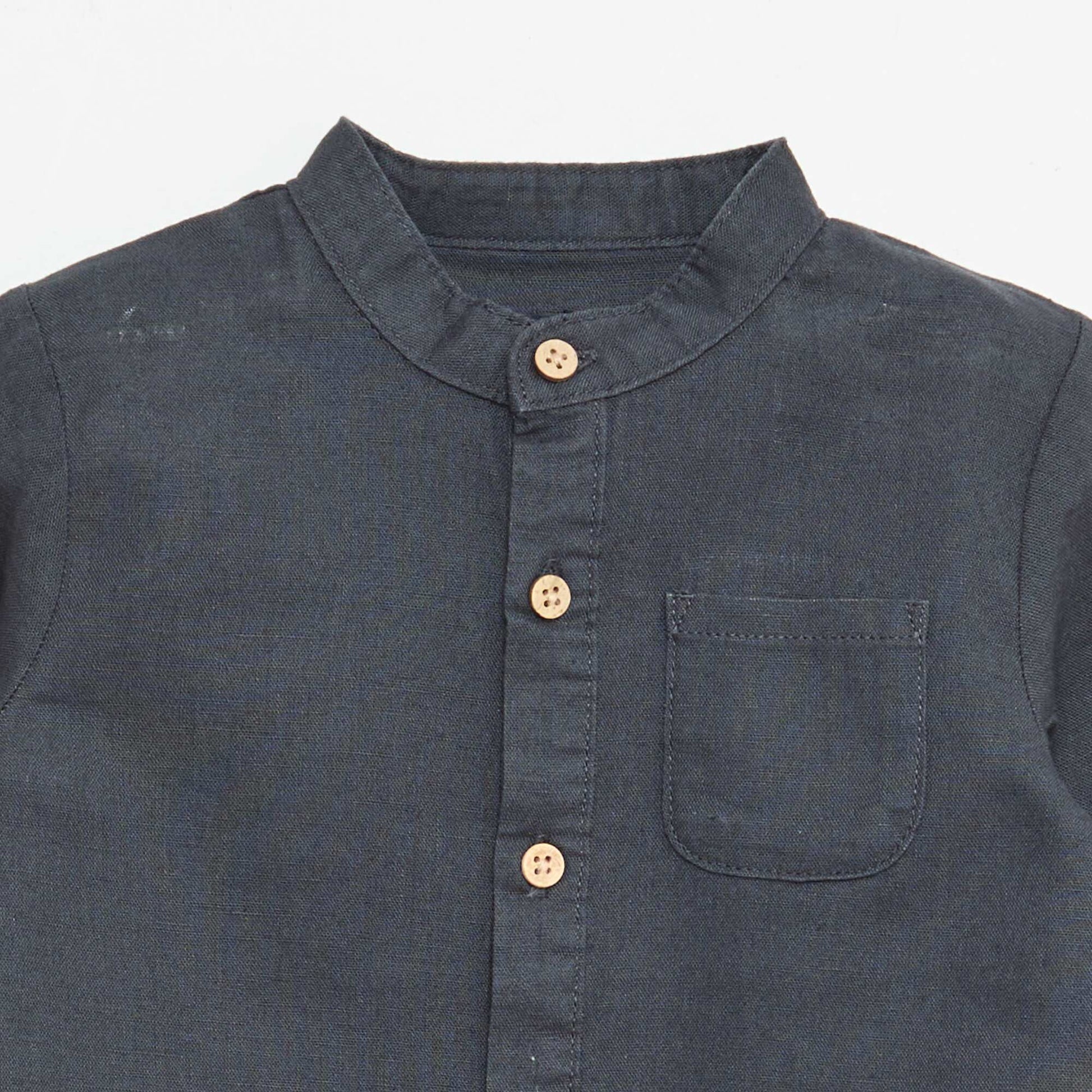 Chemise col mao avec manches retroussables BLEU