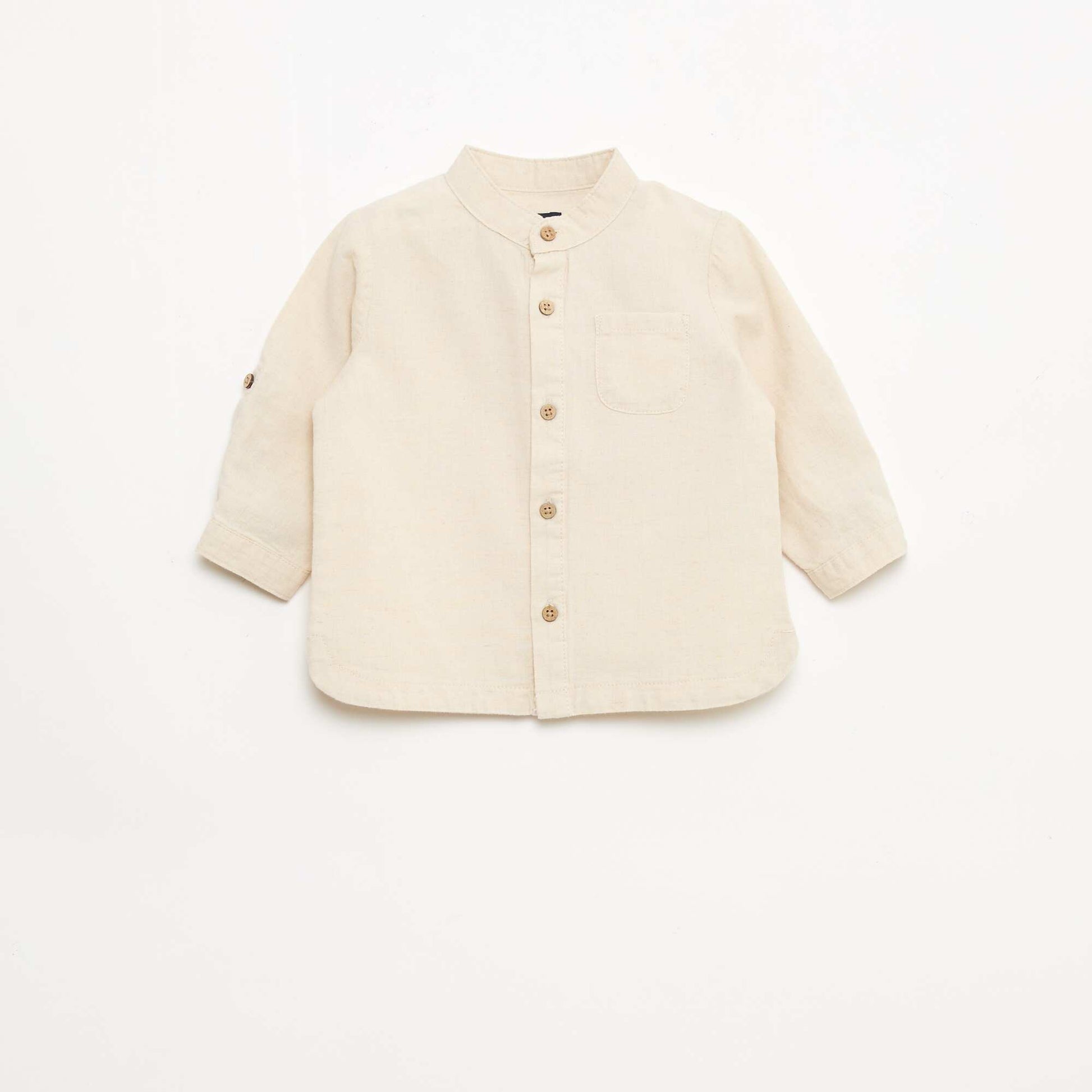 Chemise col mao avec manches retroussables BEIGE