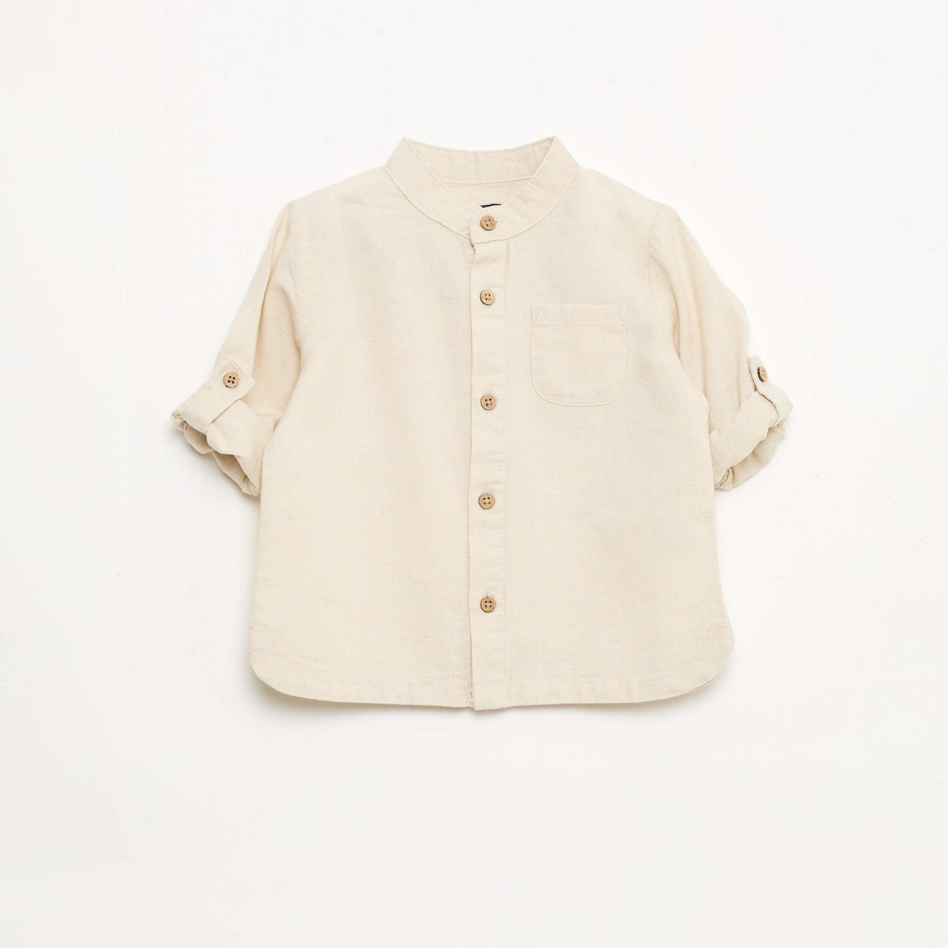 Chemise col mao avec manches retroussables BEIGE