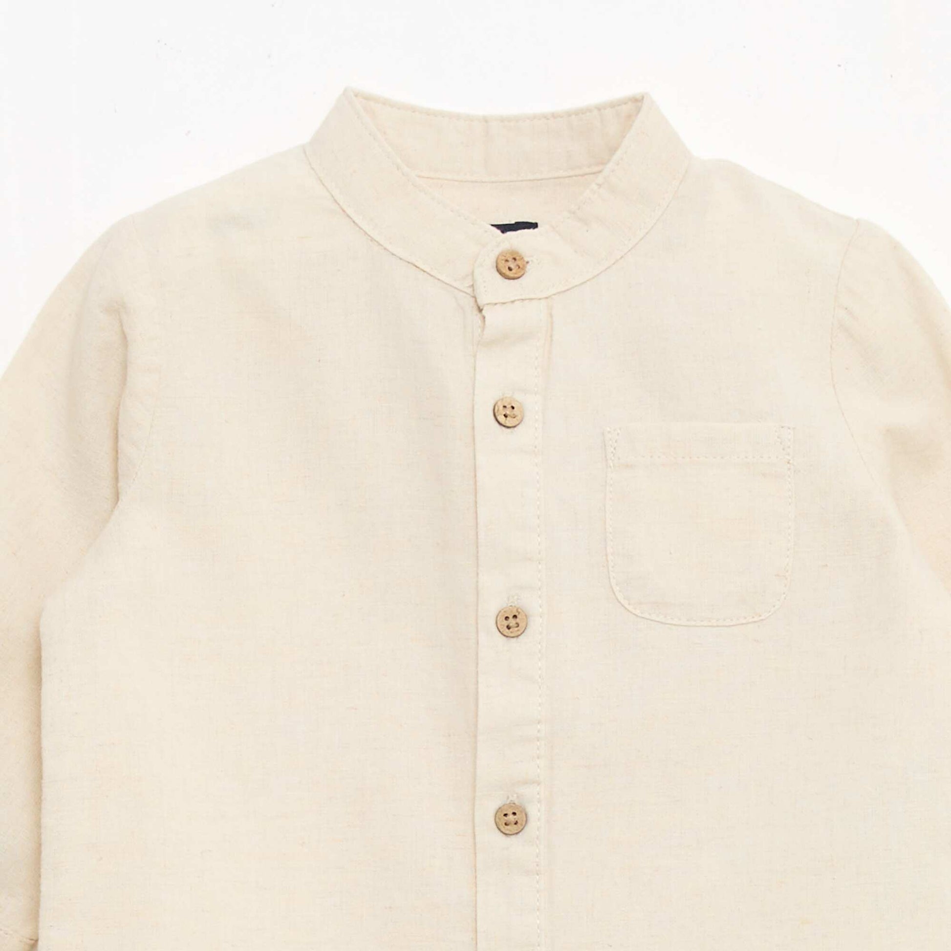 Chemise col mao avec manches retroussables BEIGE