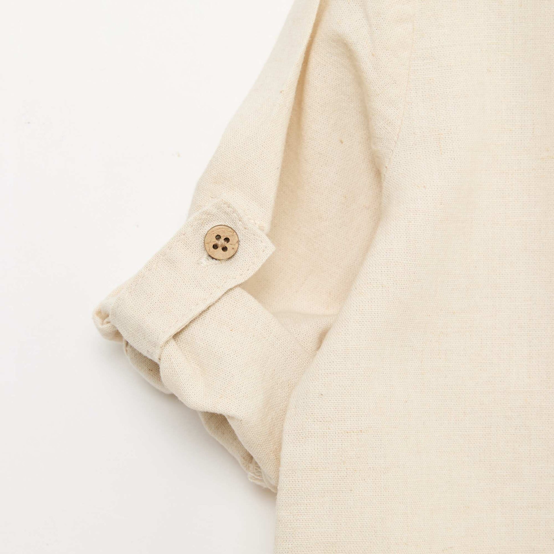 Chemise col mao avec manches retroussables BEIGE