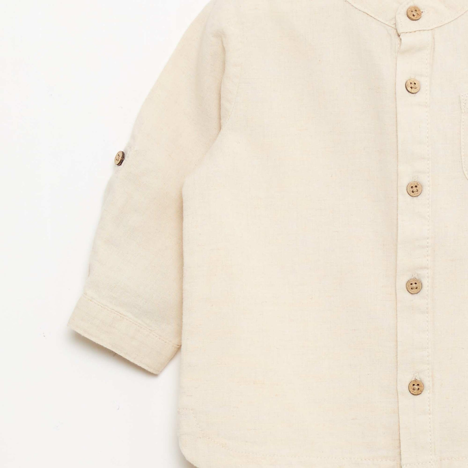 Chemise col mao avec manches retroussables BEIGE