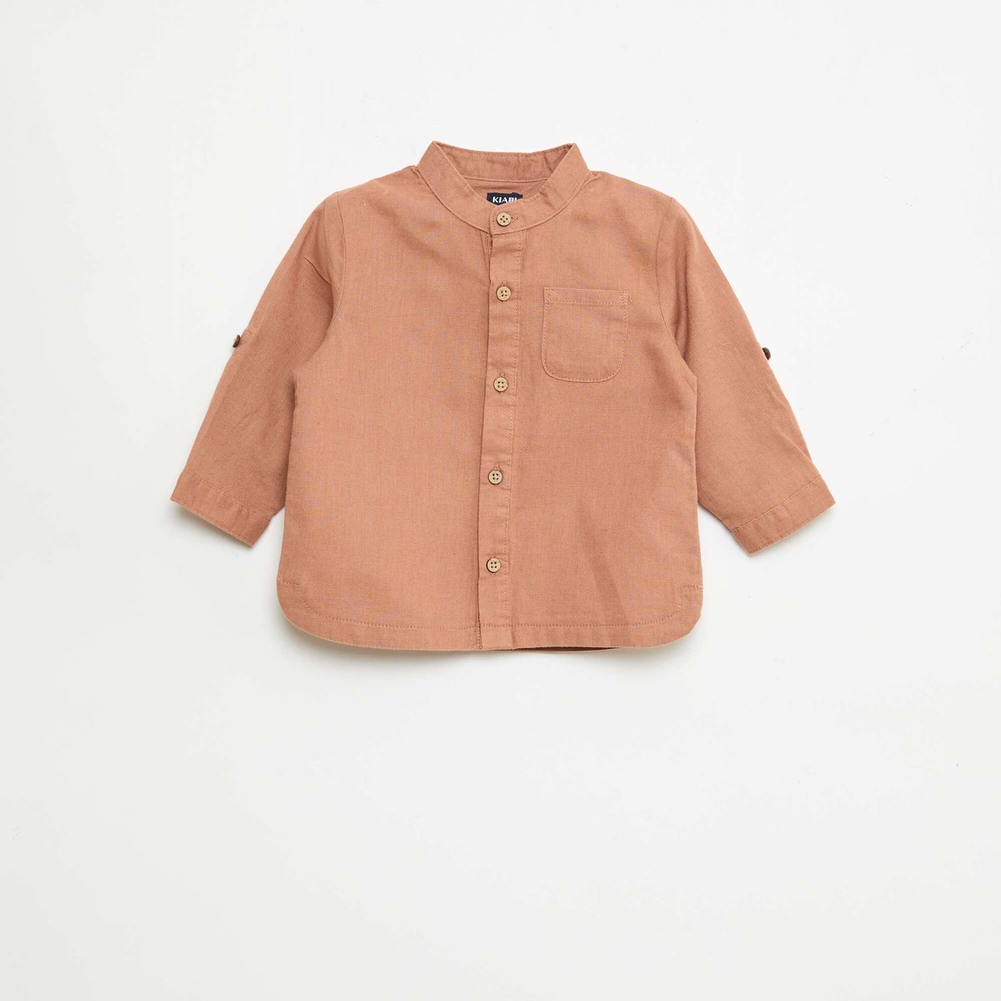 Chemise col mao avec manches retroussables MARRON
