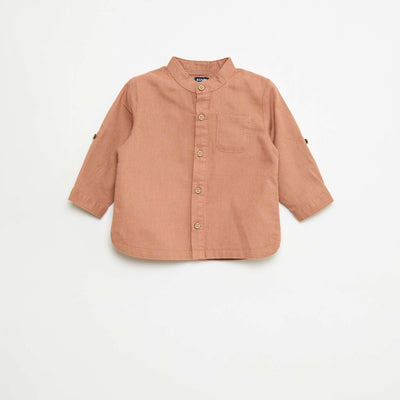 Chemise col mao avec manches retroussables MARRON