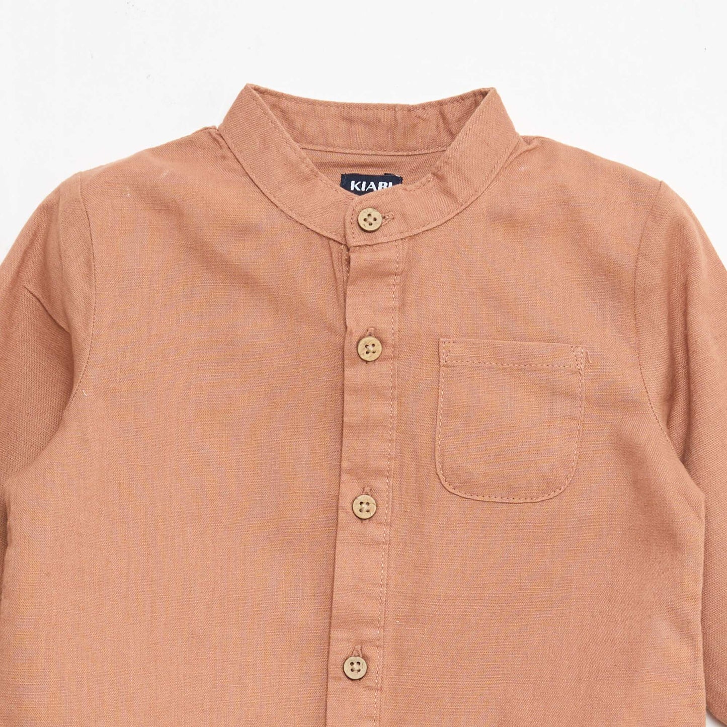 Chemise col mao avec manches retroussables MARRON