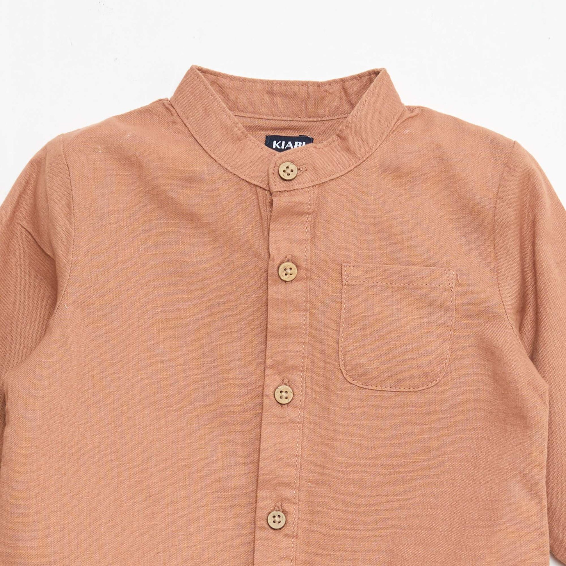 Chemise col mao avec manches retroussables MARRON