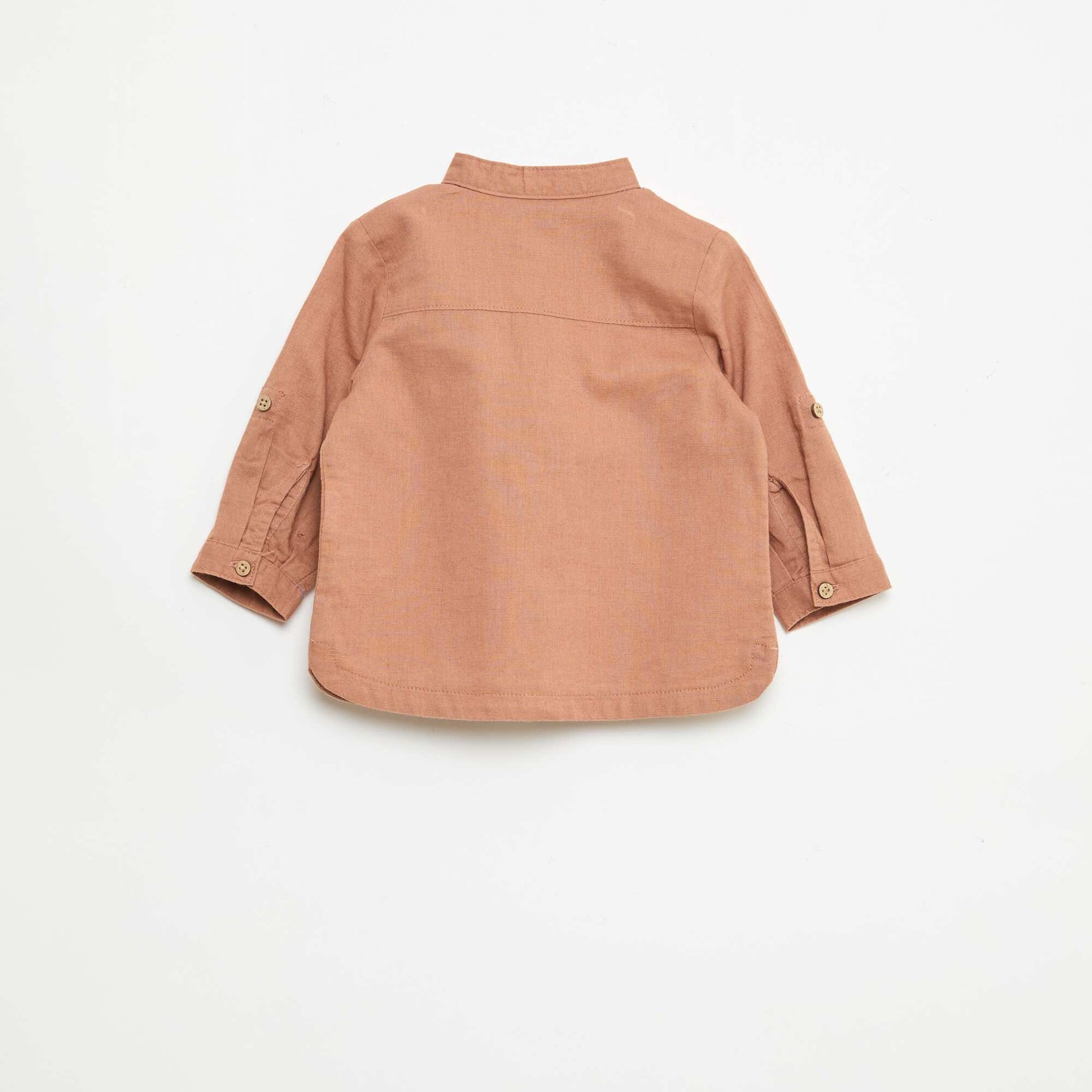 Chemise col mao avec manches retroussables MARRON