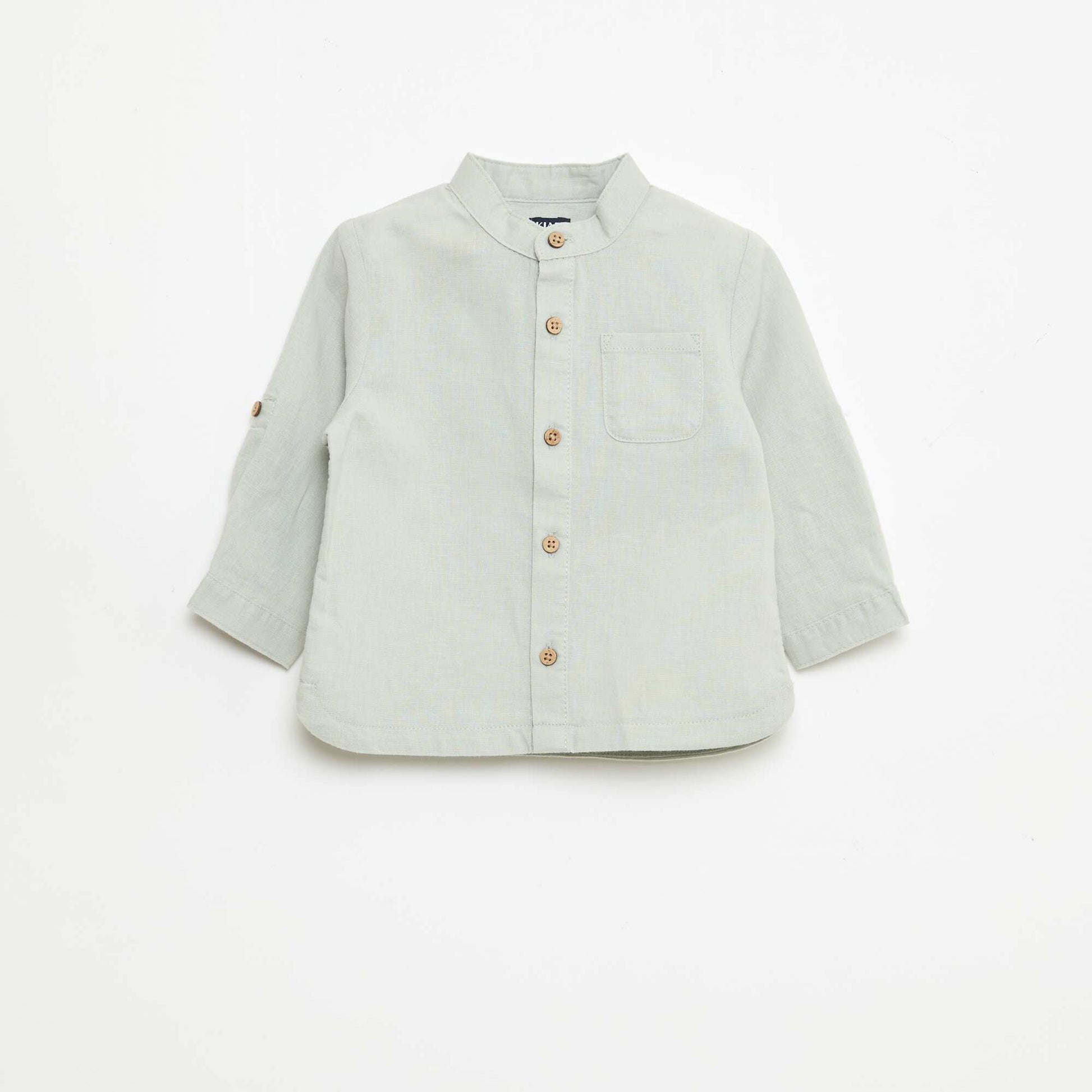 Chemise col mao avec manches retroussables VERT
