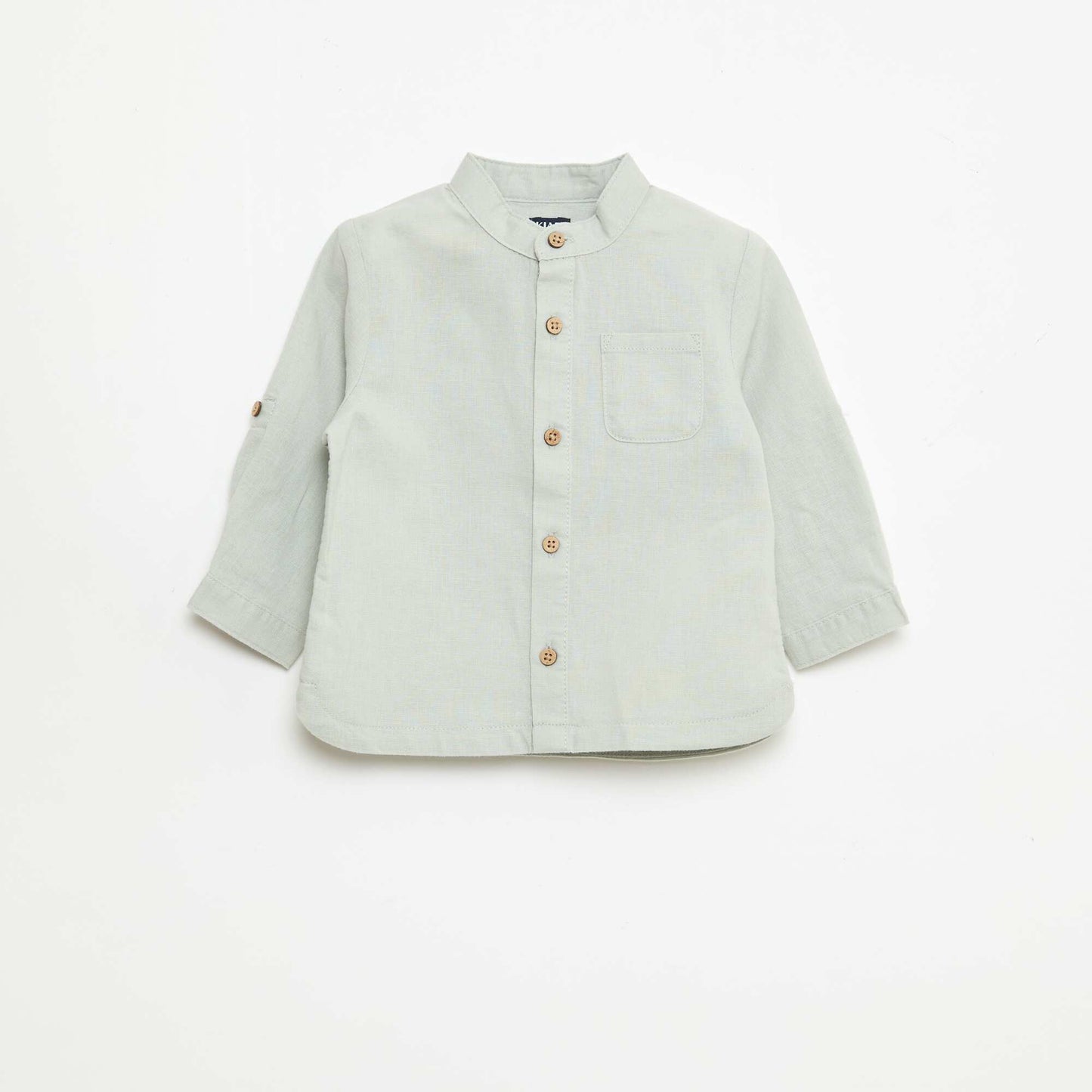 Chemise col mao avec manches retroussables VERT