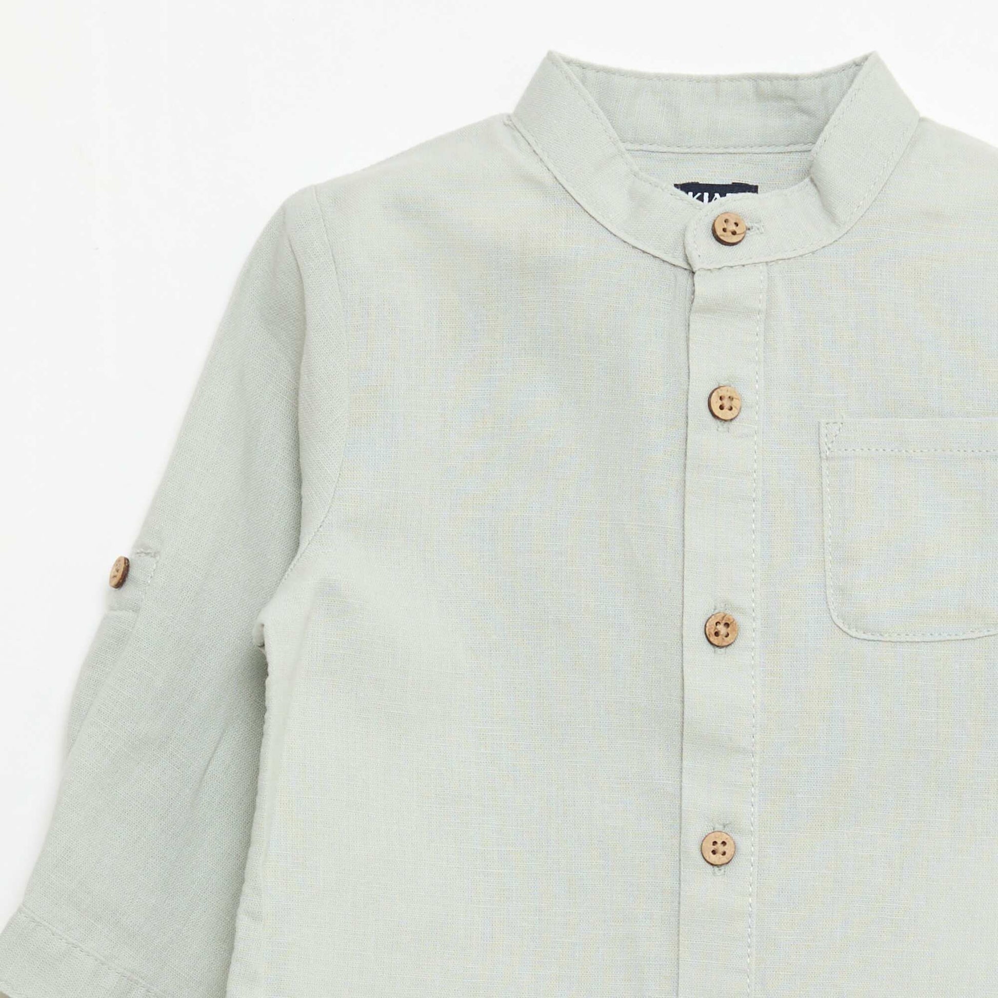 Chemise col mao avec manches retroussables VERT