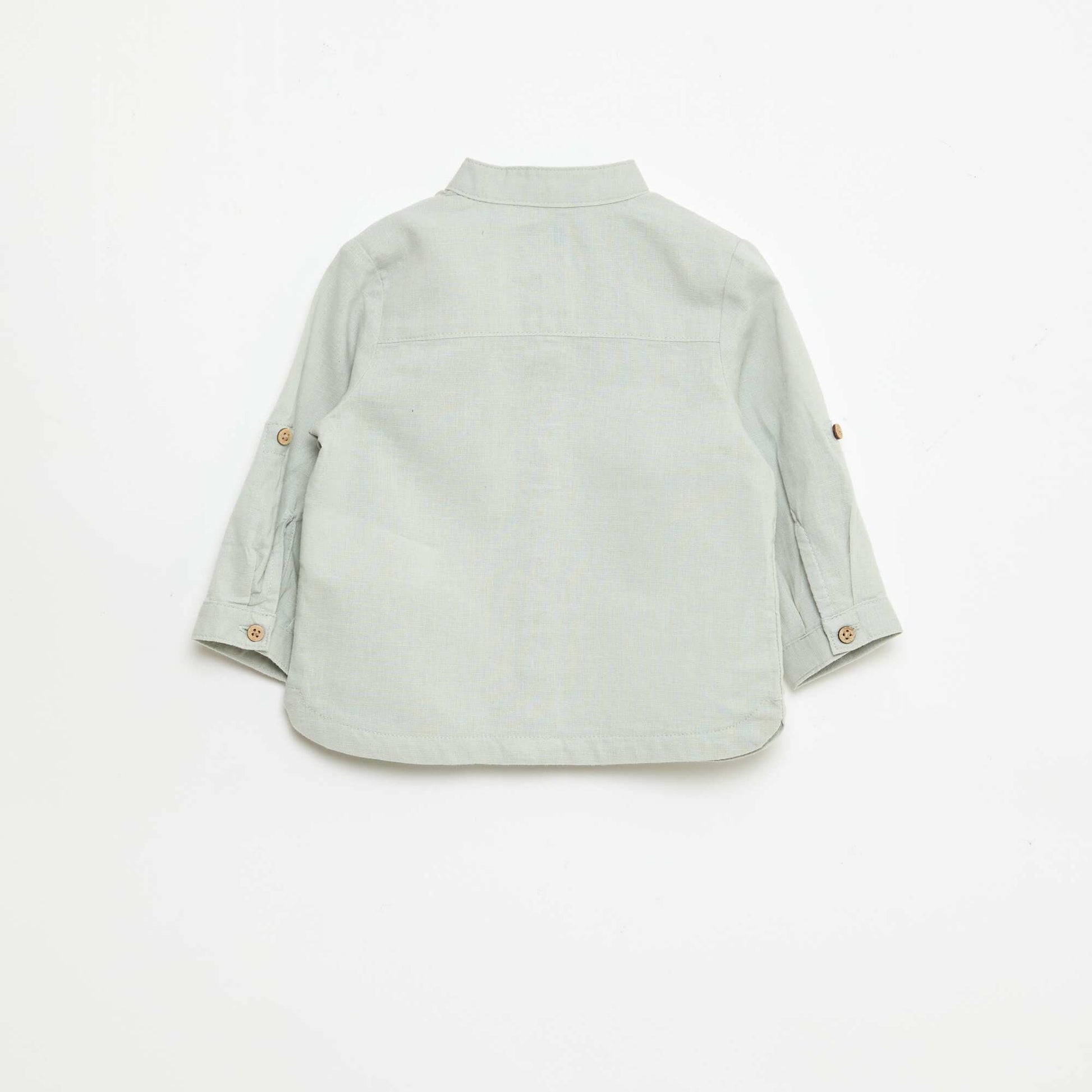 Chemise col mao avec manches retroussables VERT