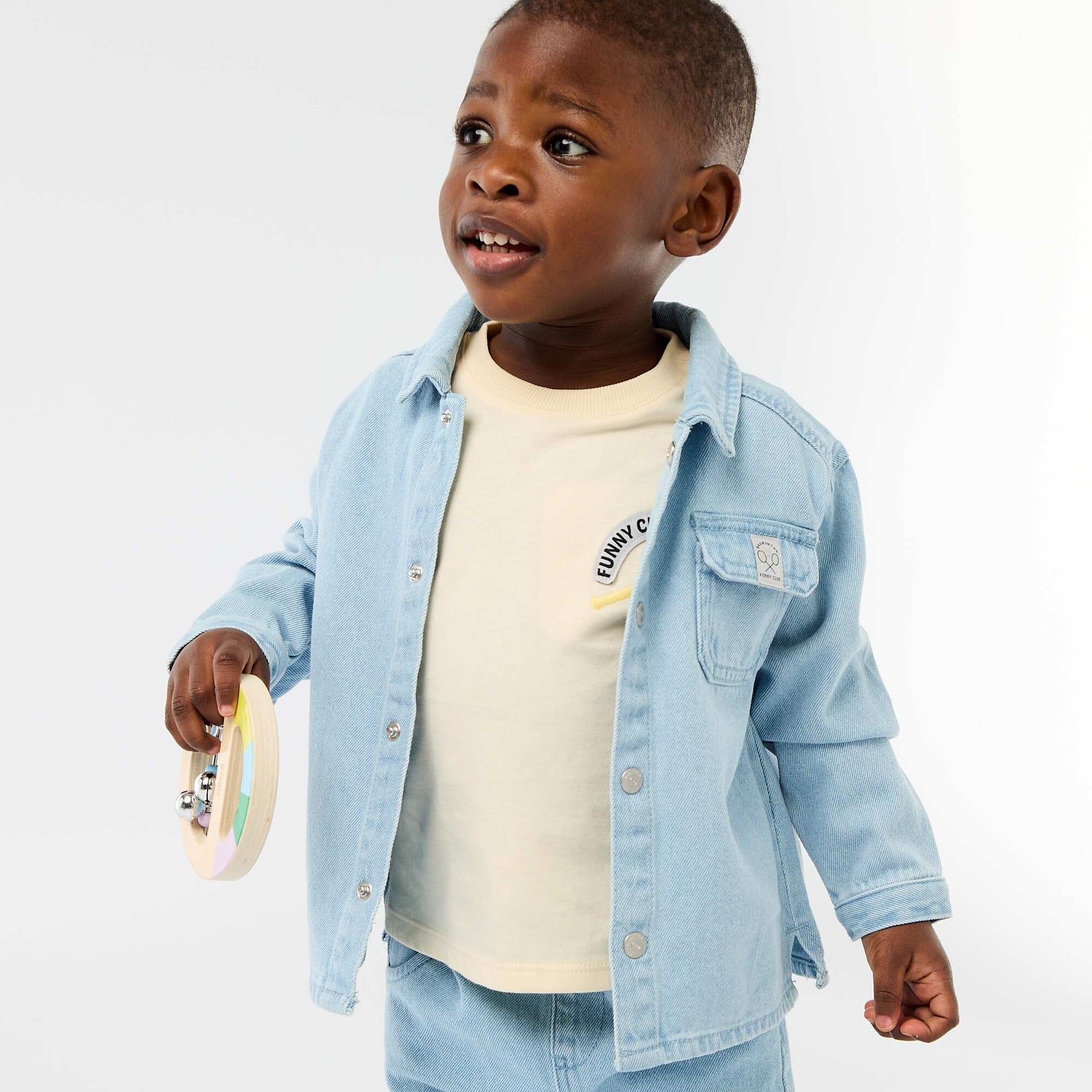 Chemise denim regular fit en coton BLEU