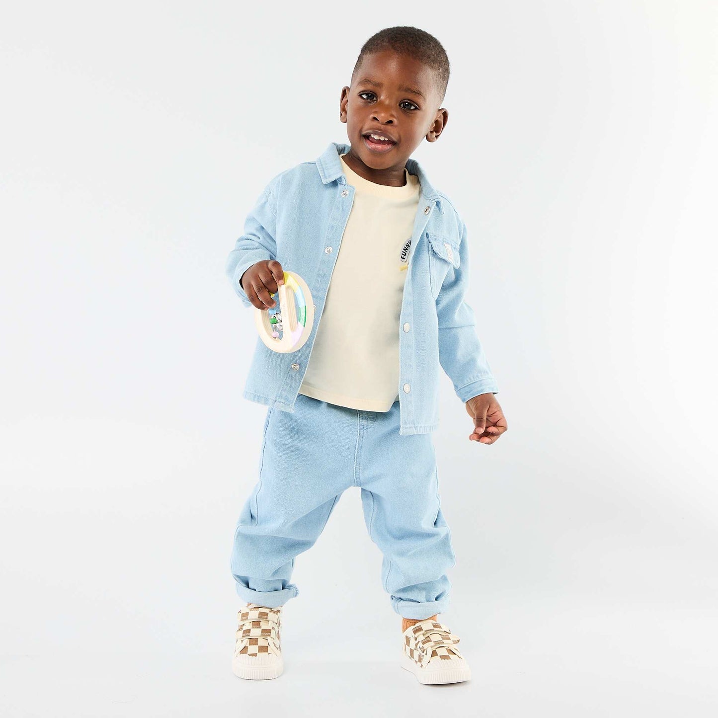 Chemise denim regular fit en coton BLEU