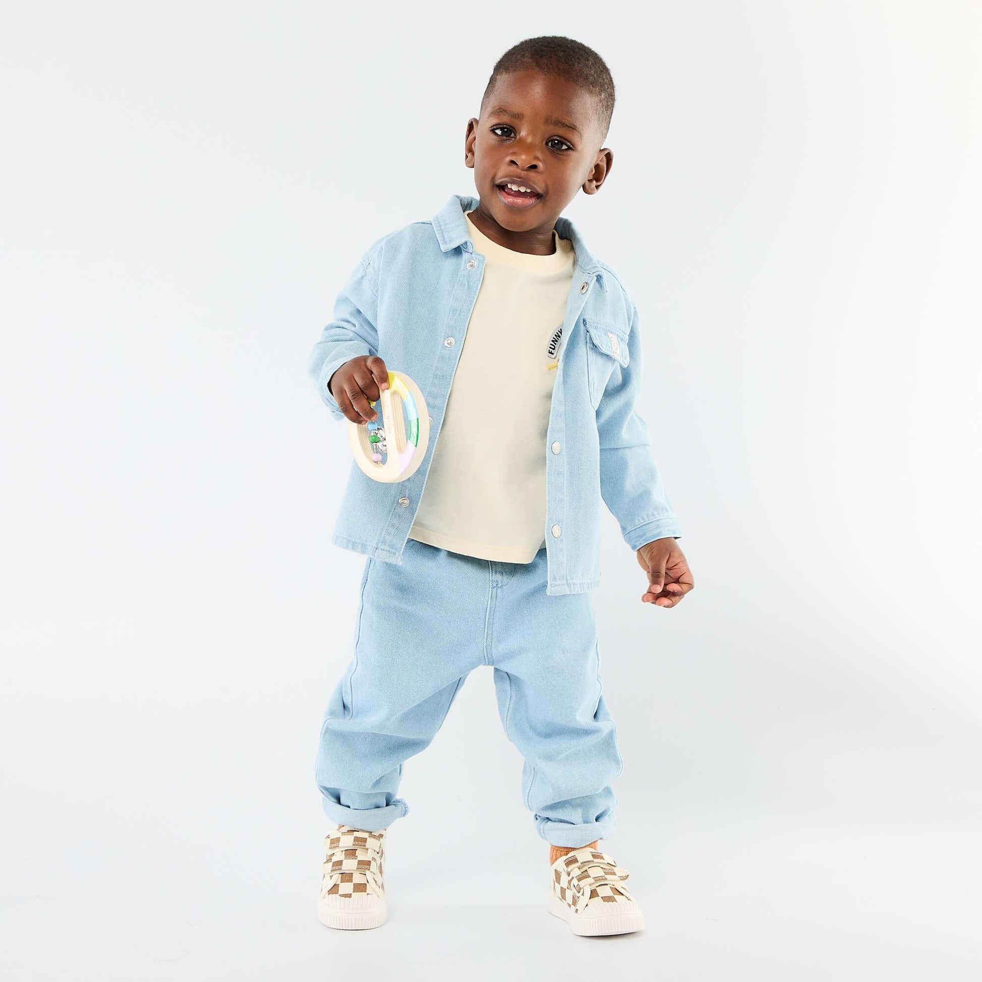 Chemise denim regular fit en coton BLEU