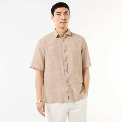 Chemise à manches courtes en lin mélangé BEIGE