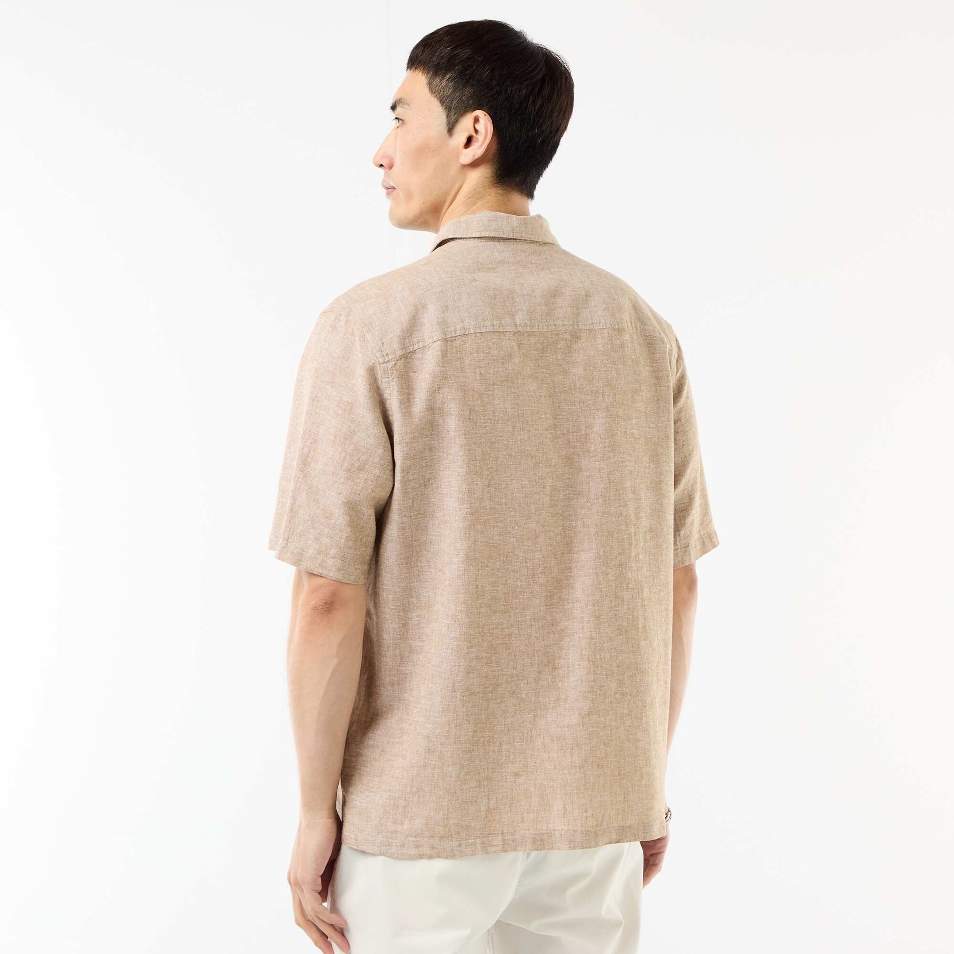 Chemise à manches courtes en lin mélangé BEIGE