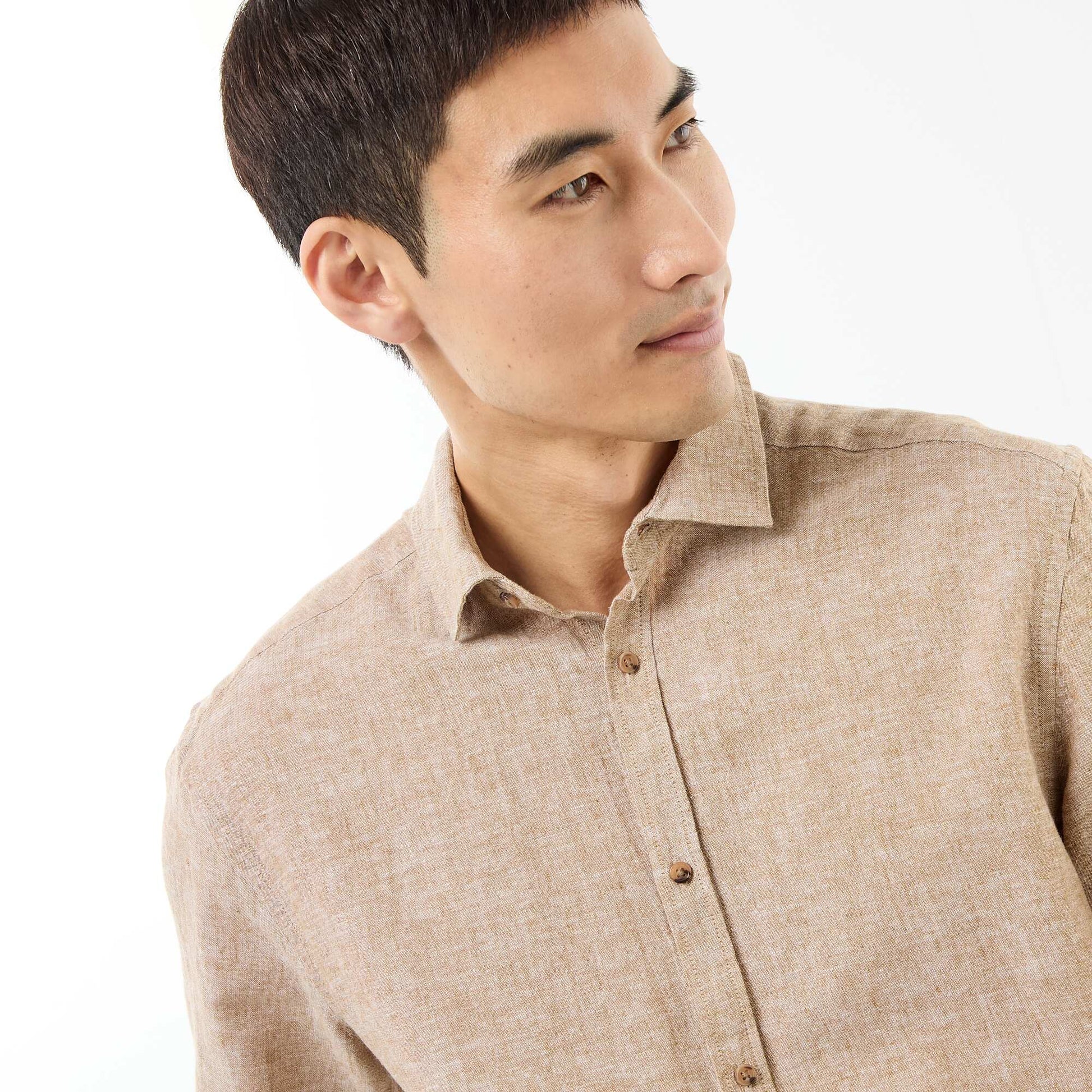 Chemise à manches courtes en lin mélangé BEIGE