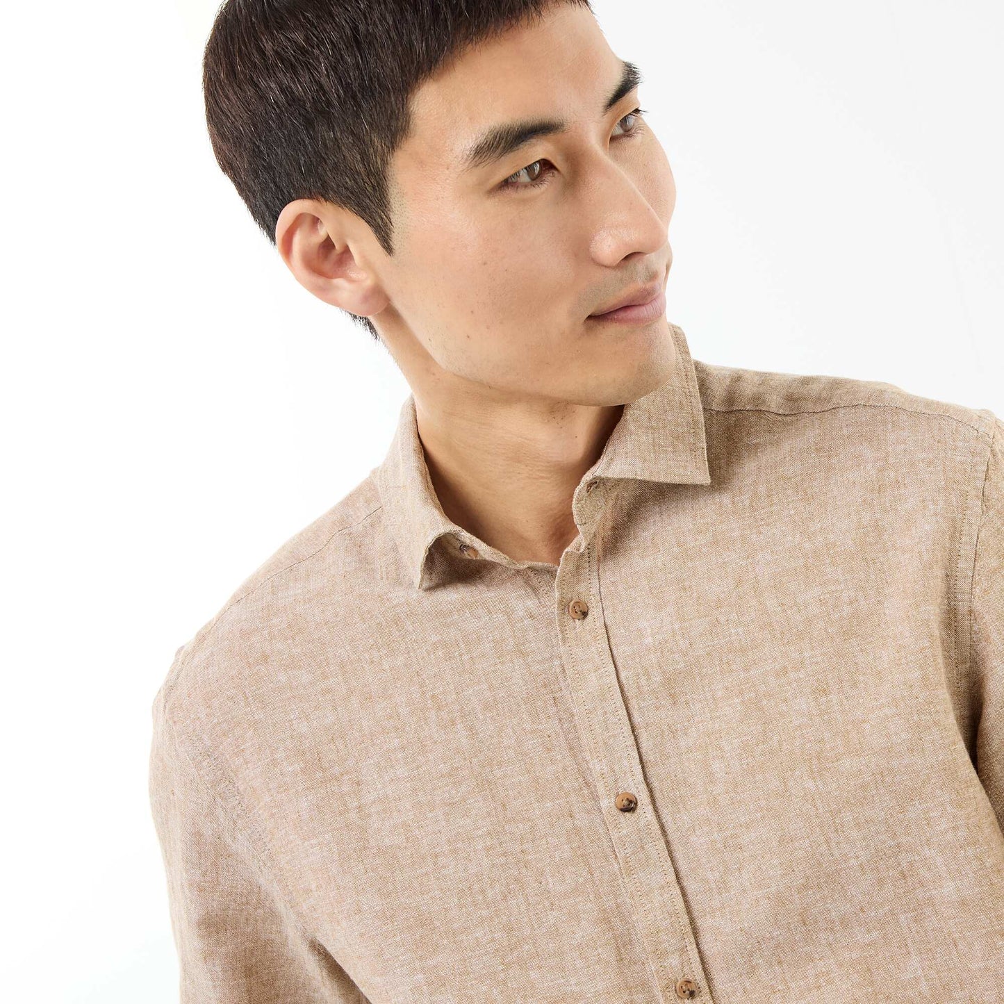 Chemise à manches courtes en lin mélangé BEIGE