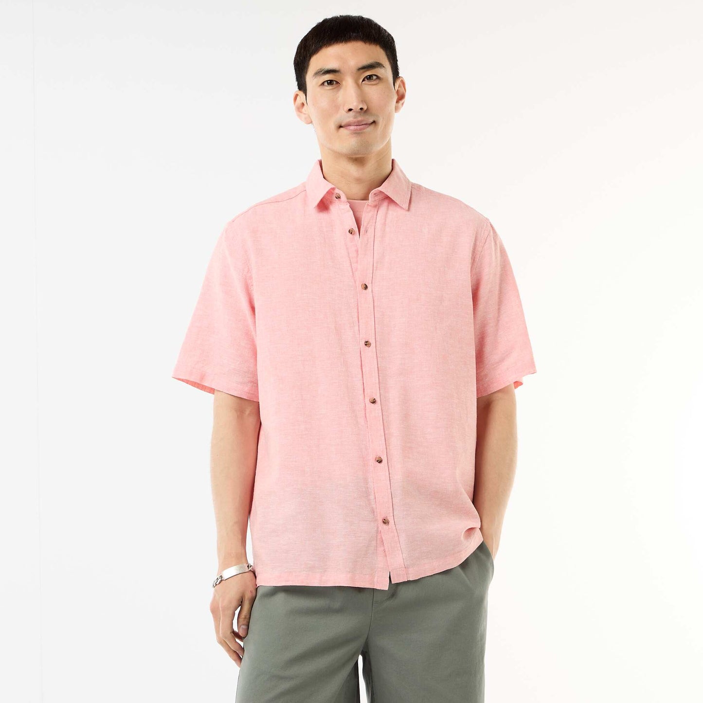 Chemise à manches courtes en lin mélangé ROSE PâLE