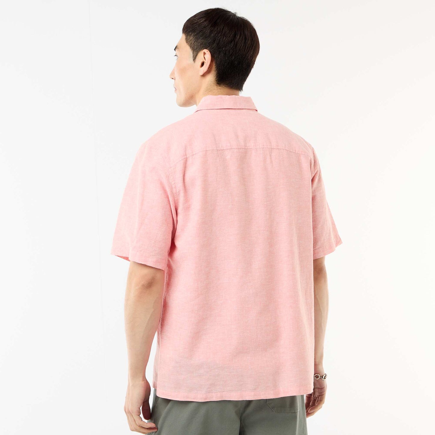 Chemise à manches courtes en lin mélangé ROSE PâLE