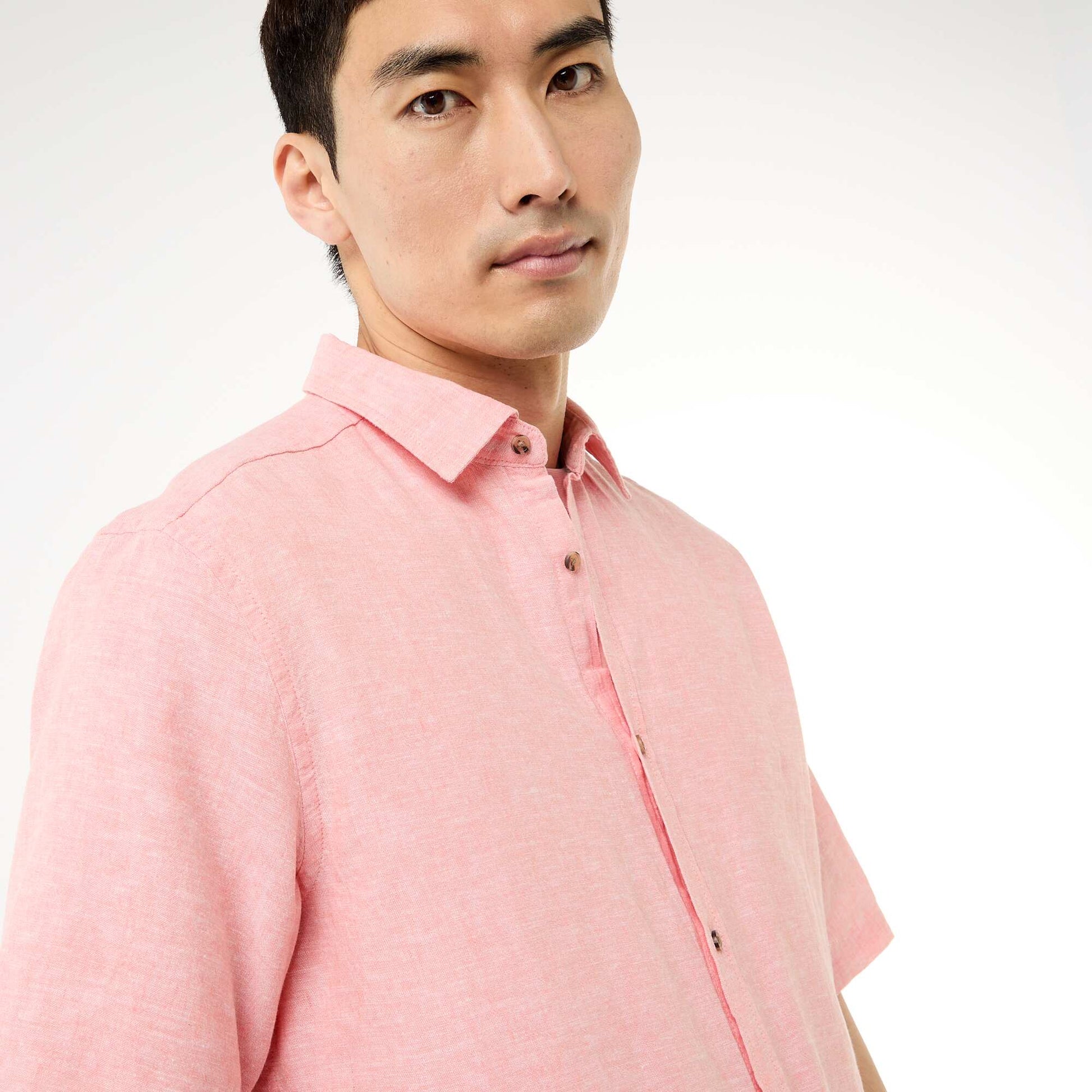 Chemise à manches courtes en lin mélangé ROSE PâLE