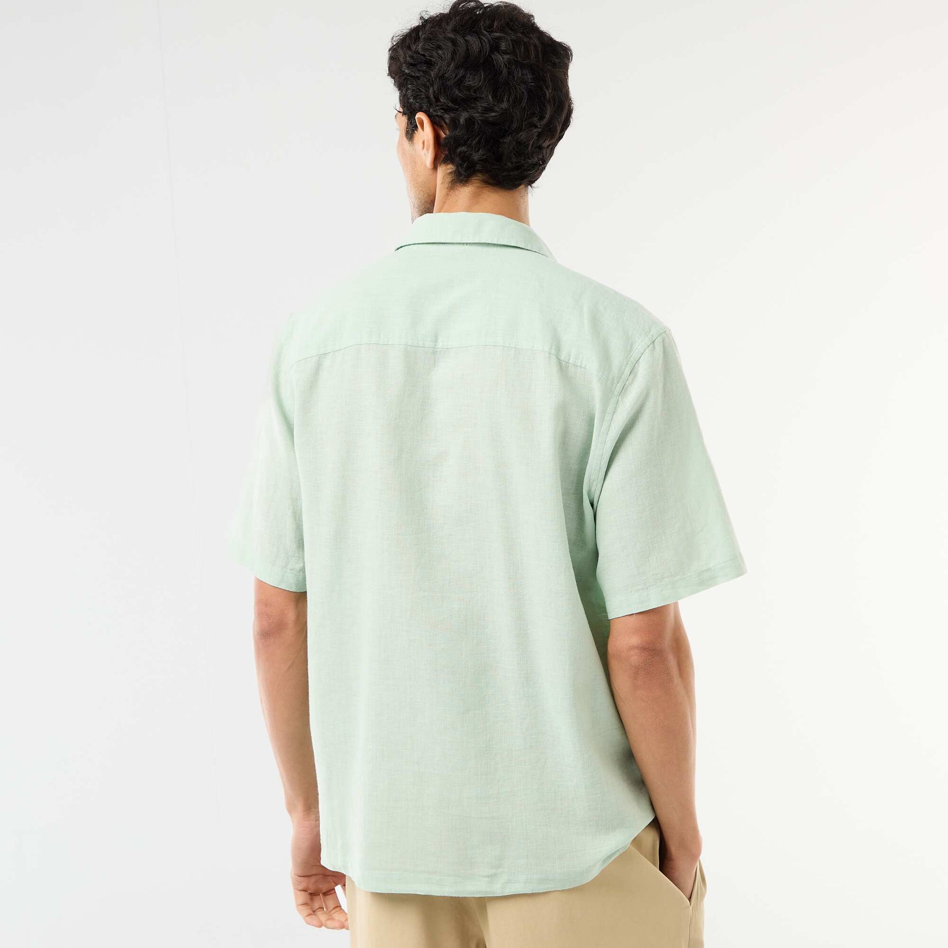 Chemise à manches courtes en lin mélangé BLEU