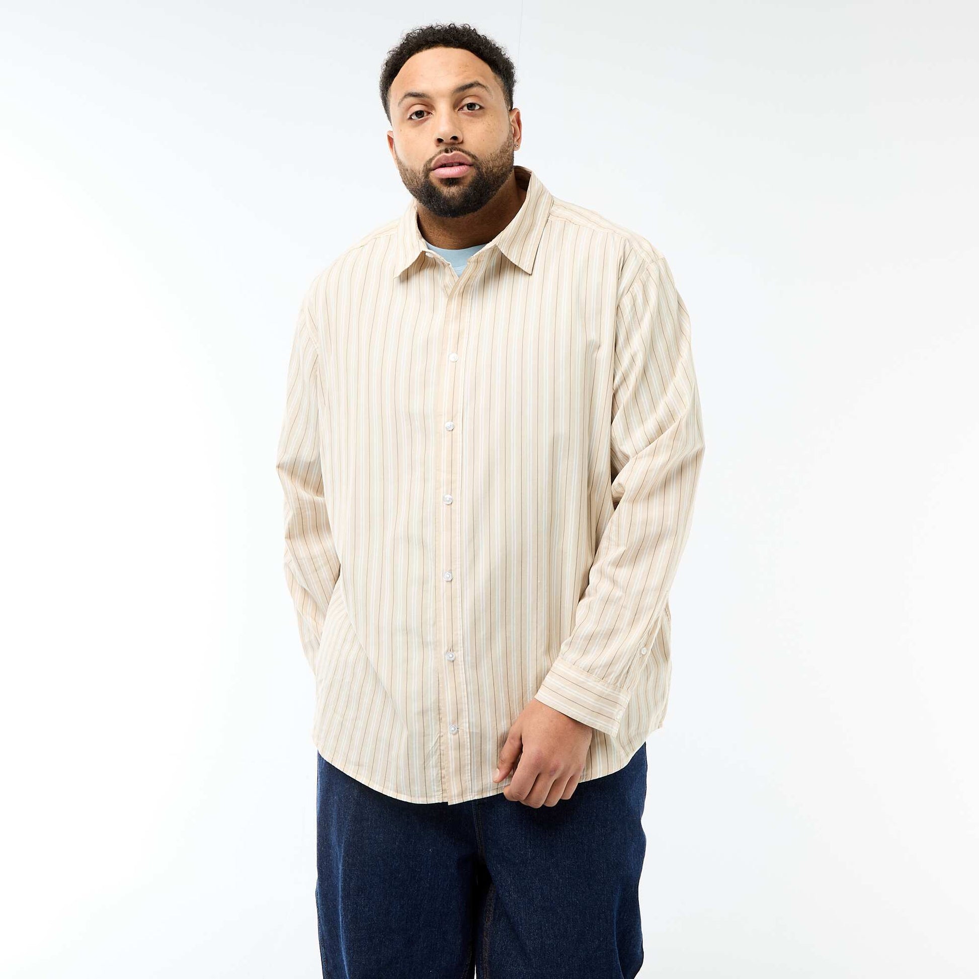 Chemise en popeline rayée BEIGE